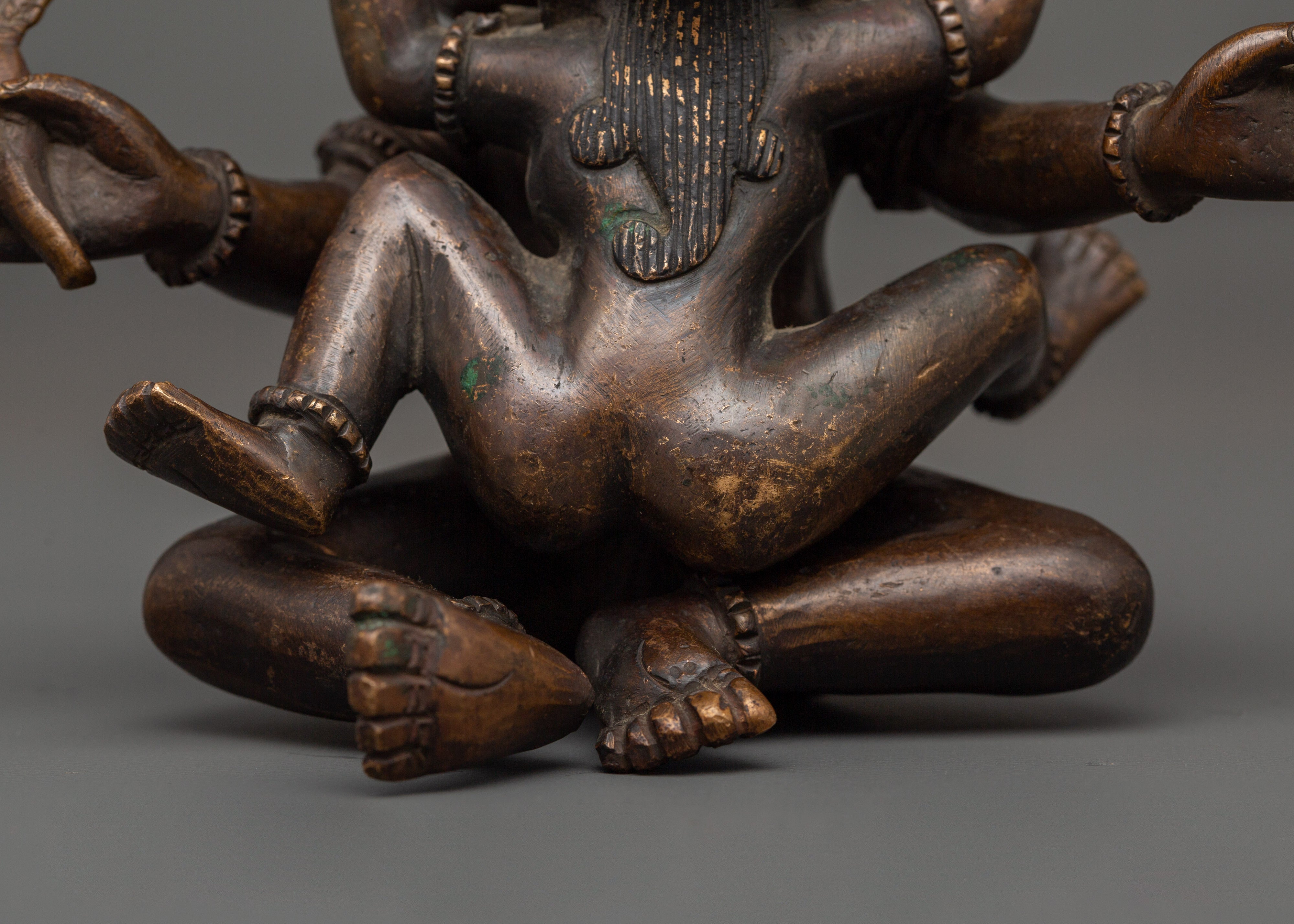 Oxidized Copper Ganesh with Consort Statue | Hindu Deity Sculpture