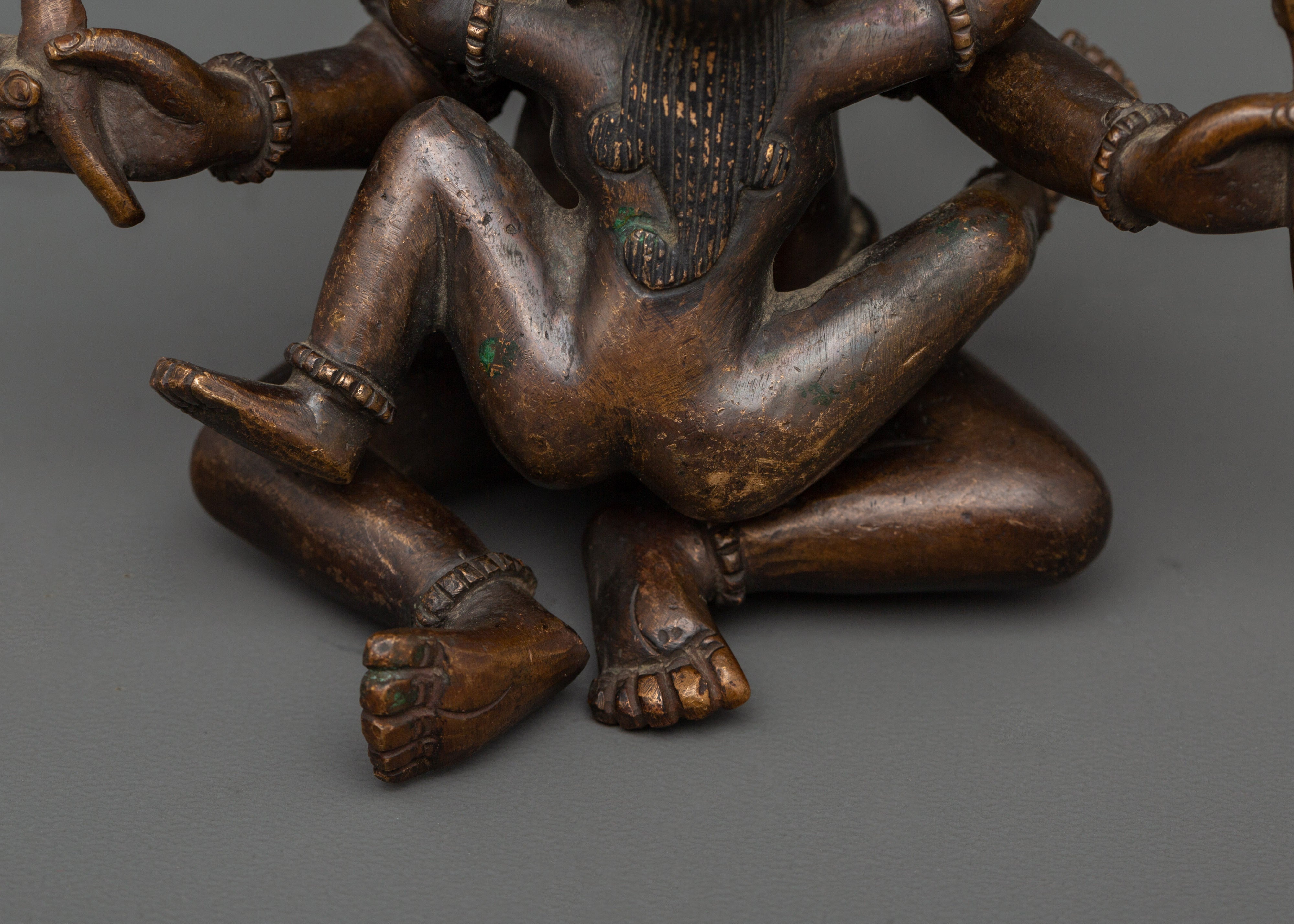 Oxidized Copper Ganesh with Consort Statue | Hindu Deity Sculpture