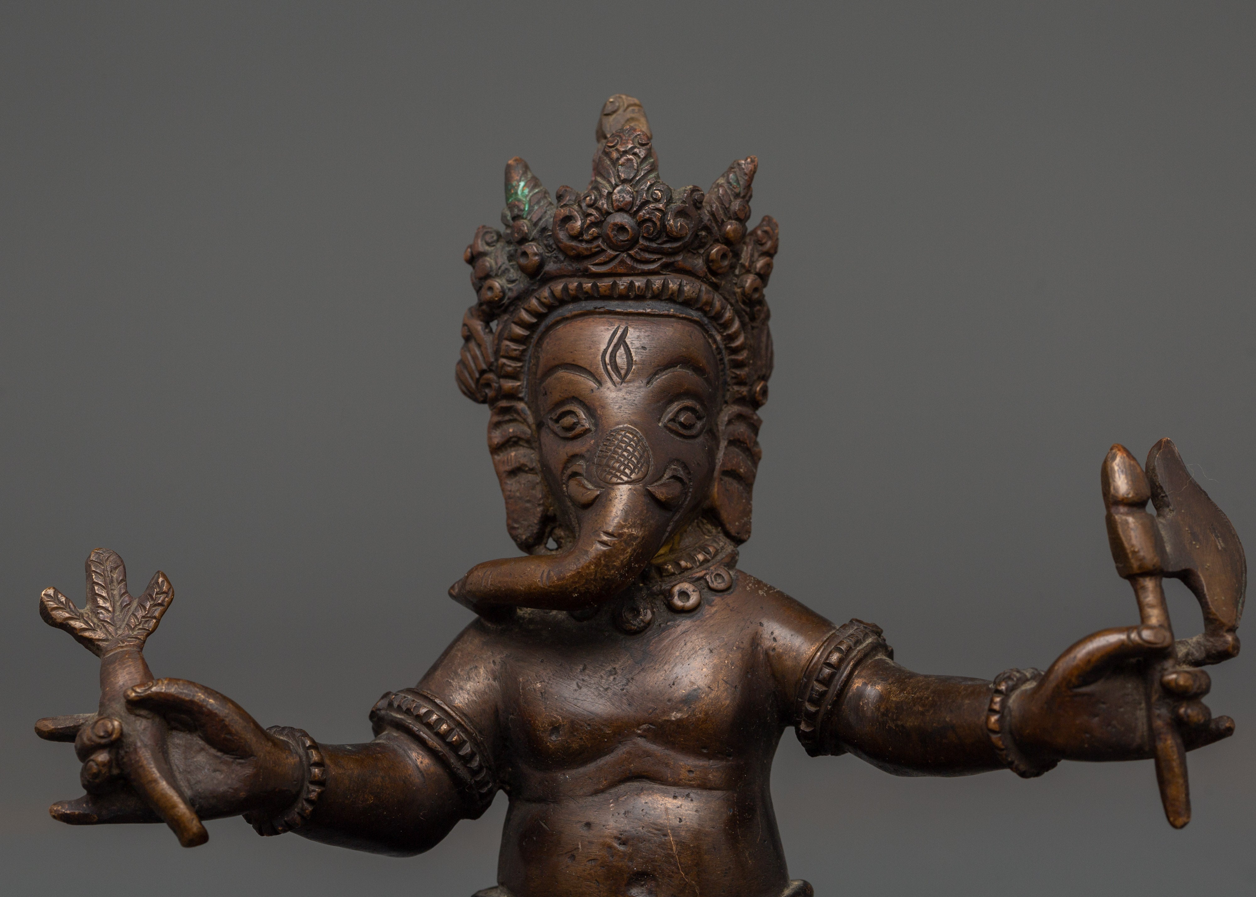 Oxidized Copper Ganesh with Consort Statue | Hindu Deity Sculpture