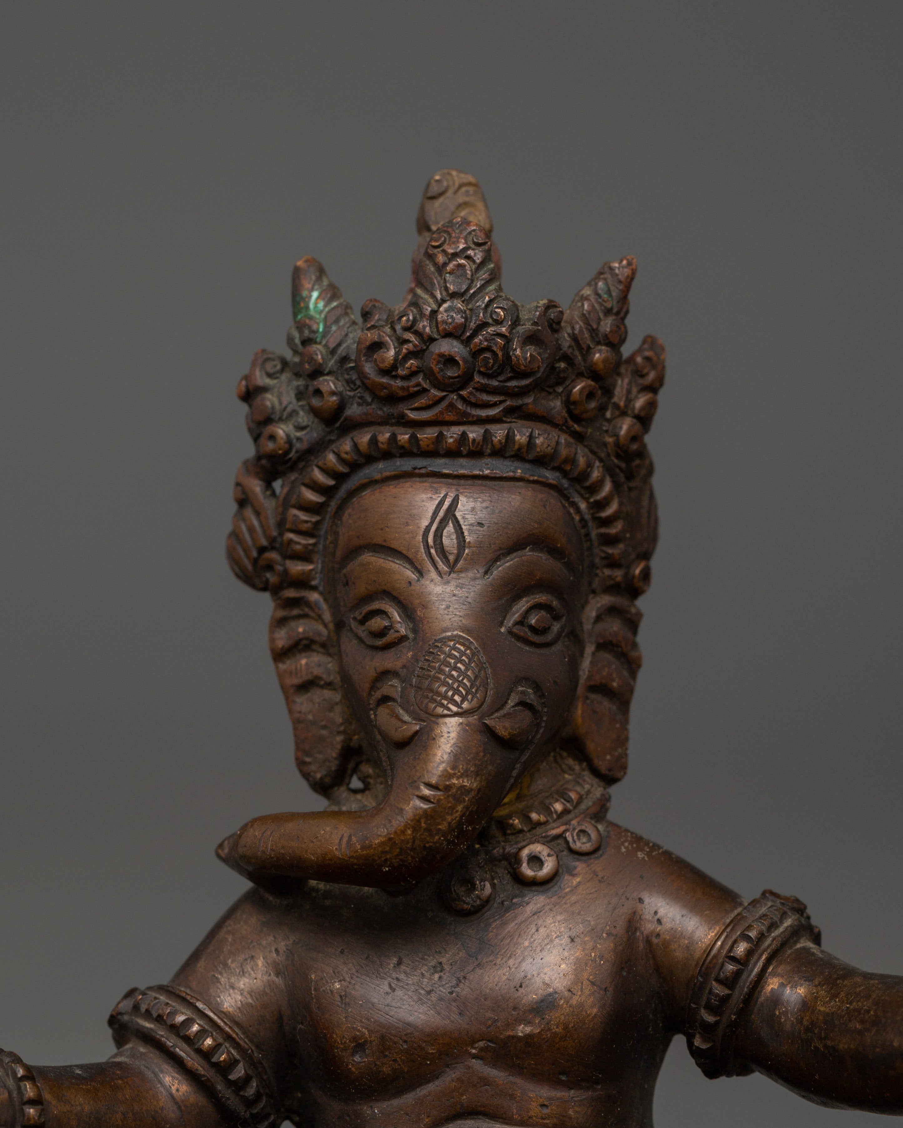 Oxidized Copper Ganesh with Consort Statue | Hindu Deity Sculpture