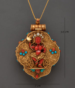 Gold plated Tibetan Ghau Box Locket | Sacred Buddhist Amulet