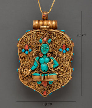 Tibetan Ghau Box Locket with Turquoise