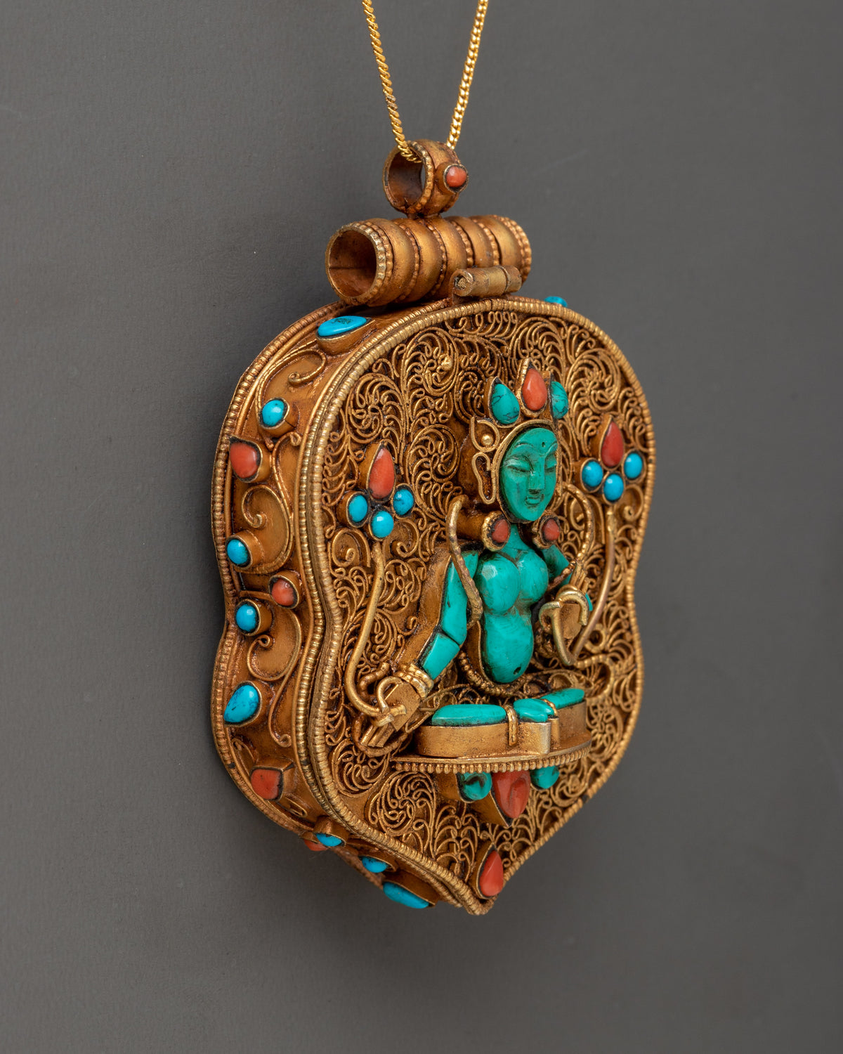 Tibetan Ghau Box Locket with Turquoise