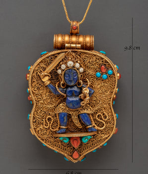 Lapis Lazuli Ghau Box Locket | Tibetan Gold Plated Amulet for Protection