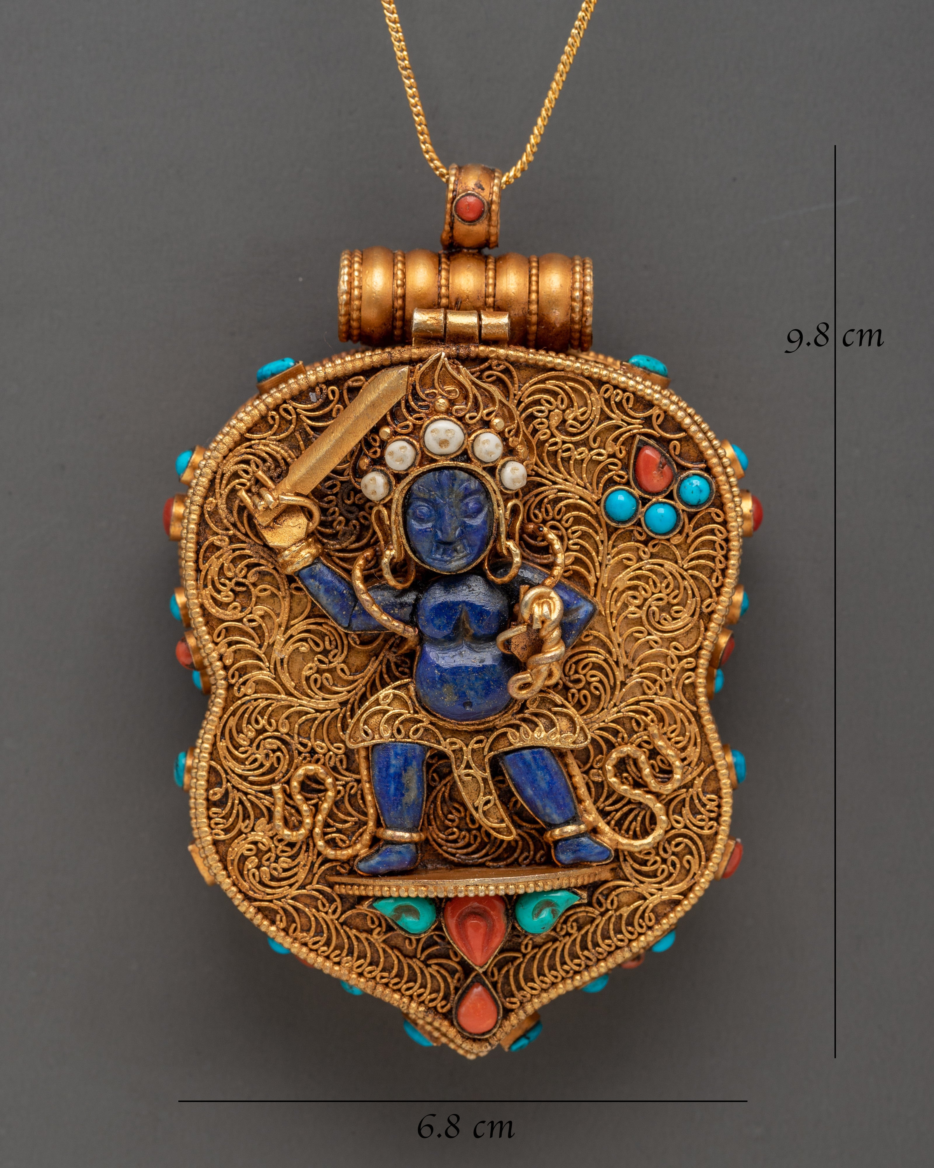 Lapis Lazuli Ghau Box Locket | Tibetan Gold Plated Amulet for Protection