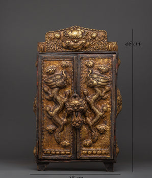 Large Tibetan Ghau Box | Brass & Iron Buddhist Altar Shrine