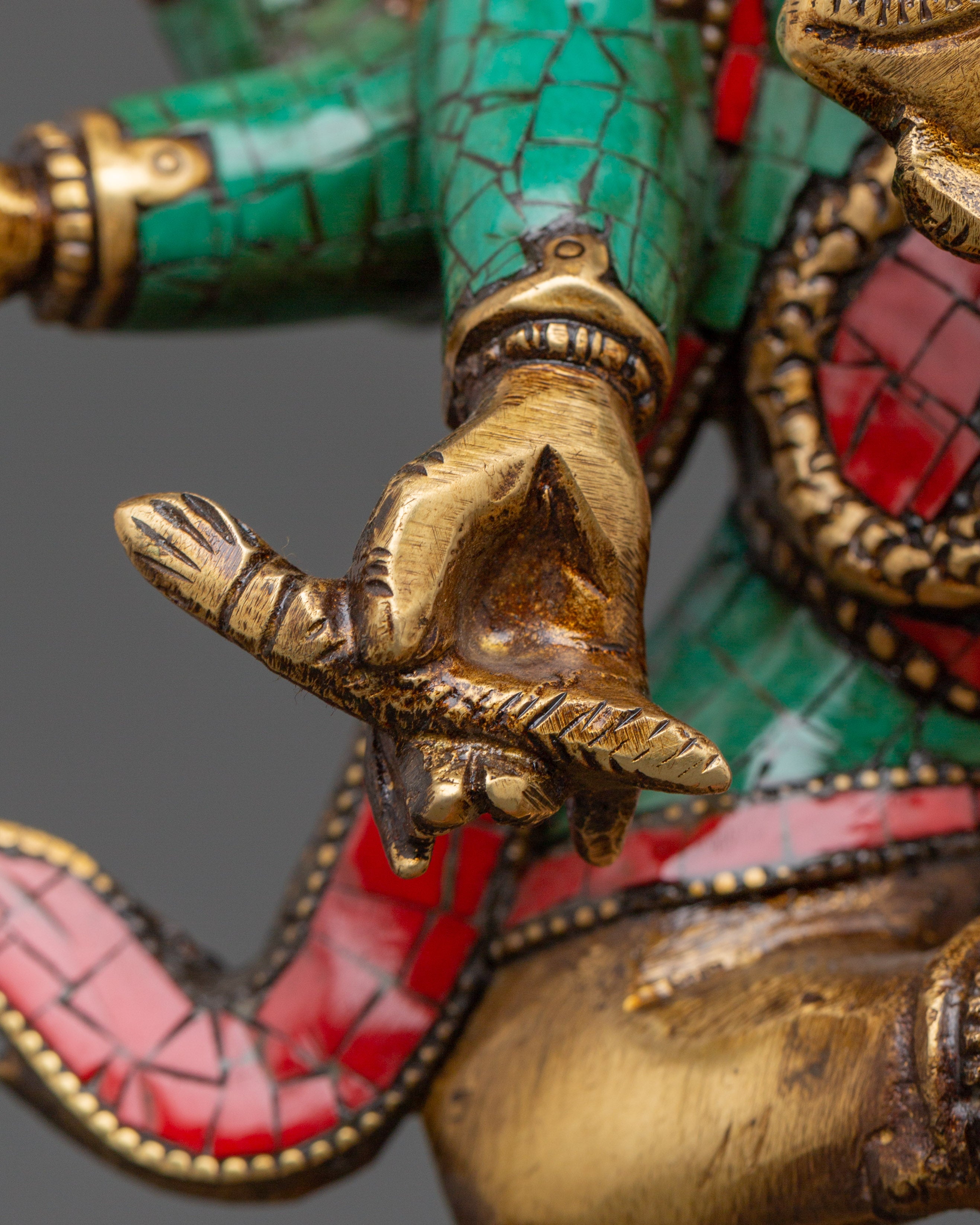 Lord Ganesh In Dance Posture Statue | Brass Ganesh Statue with Turquoise & Coral