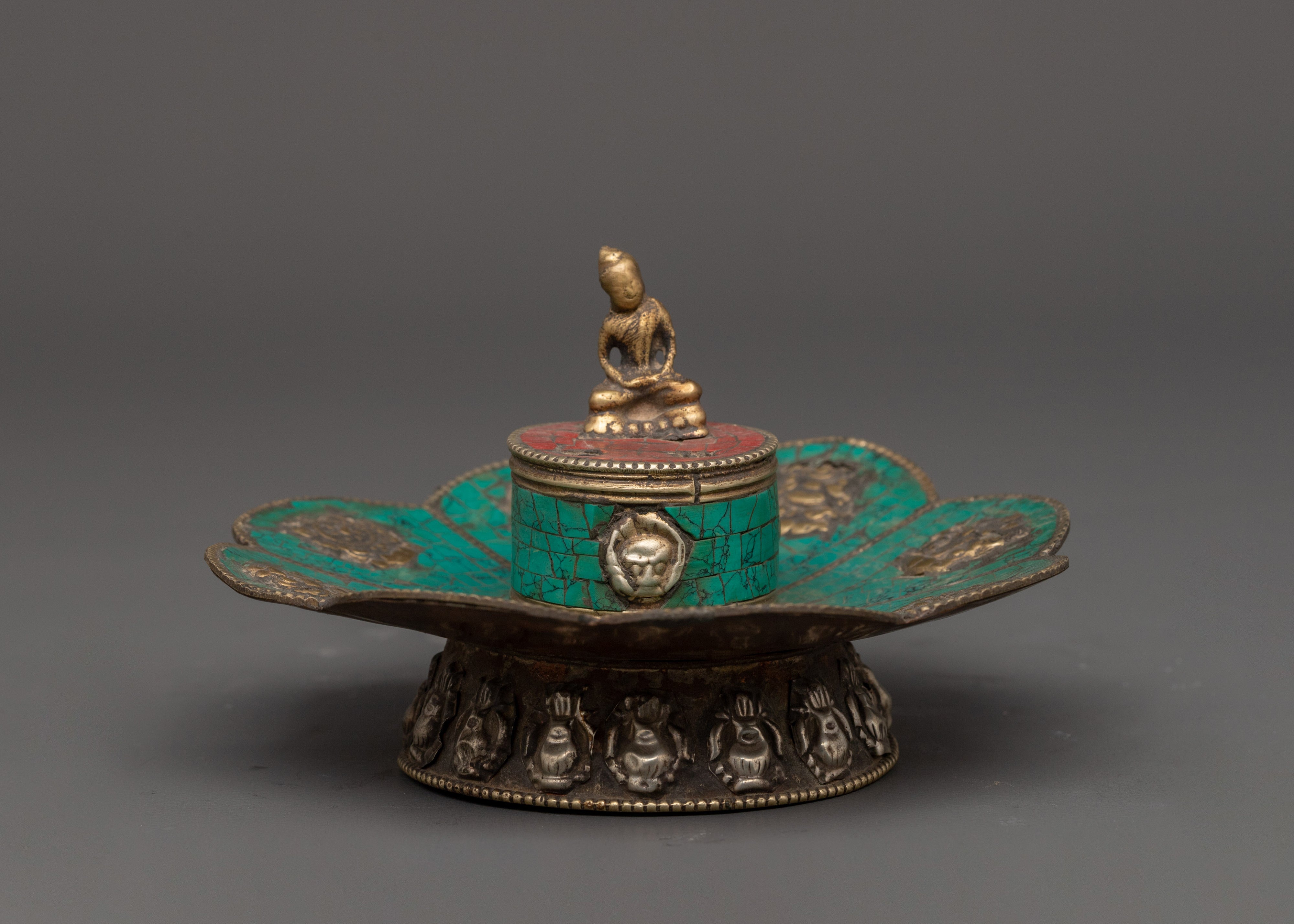 Lotus Design Incense Holder with Buddha Statue | Meditation Altar & Home Decor