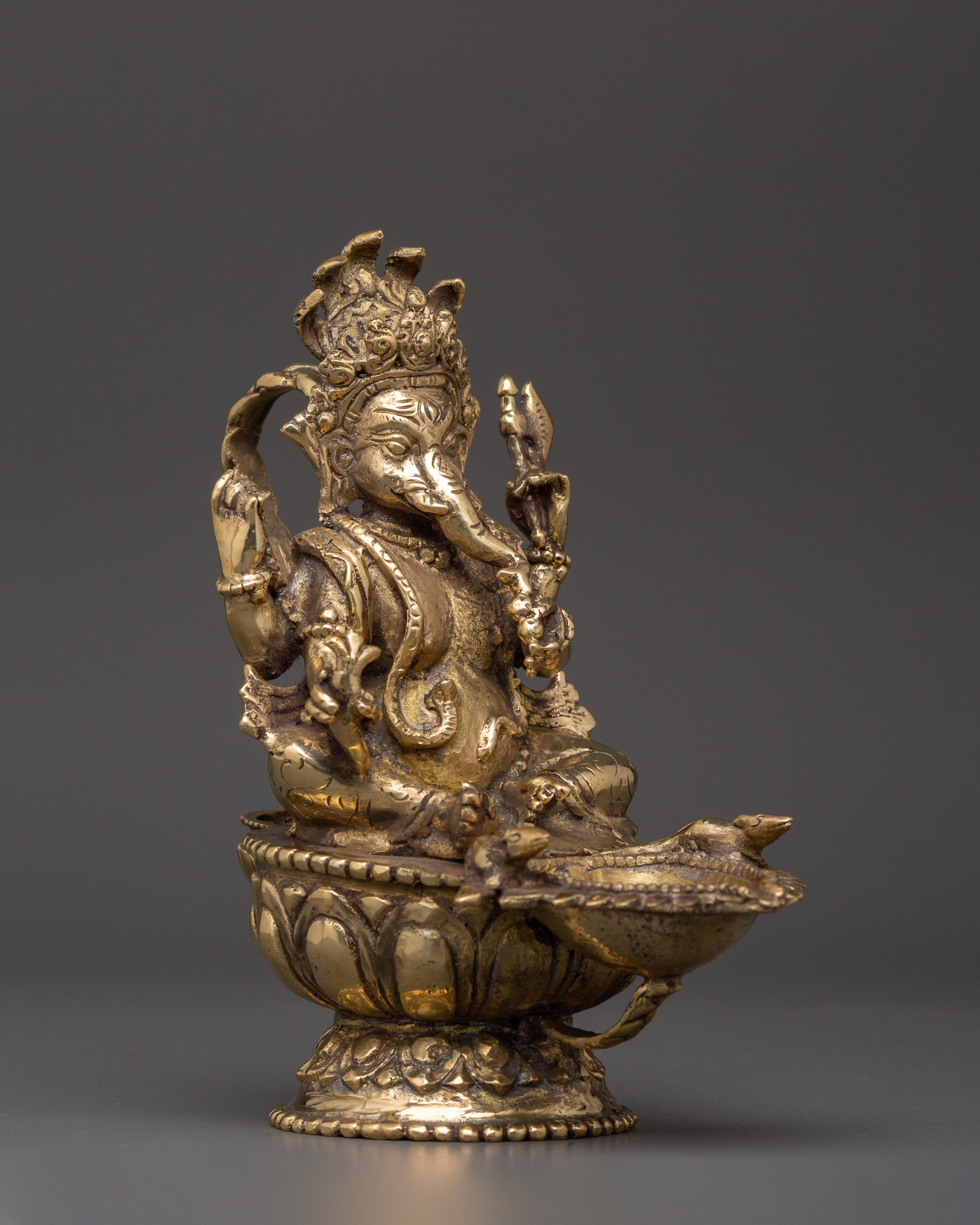 Traditional Ganesh Oil Lamp | Brass Diya for Puja, Rituals & Home Decor