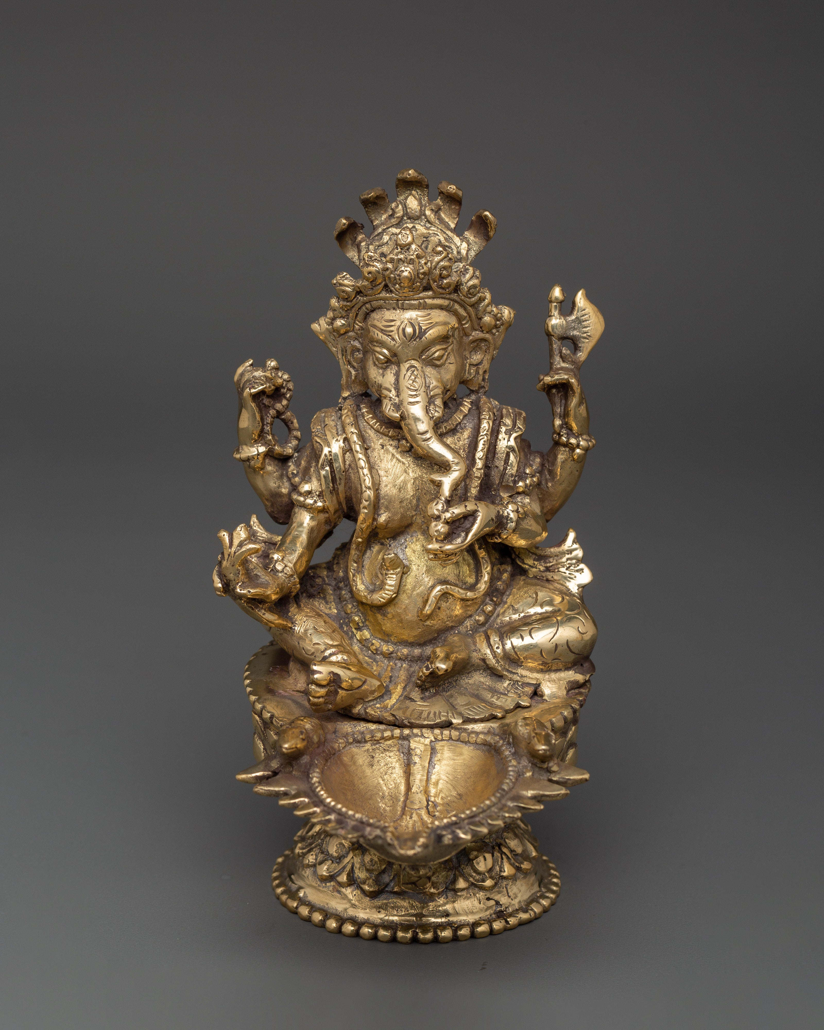 Traditional Ganesh Oil Lamp | Brass Diya for Puja, Rituals & Home Decor