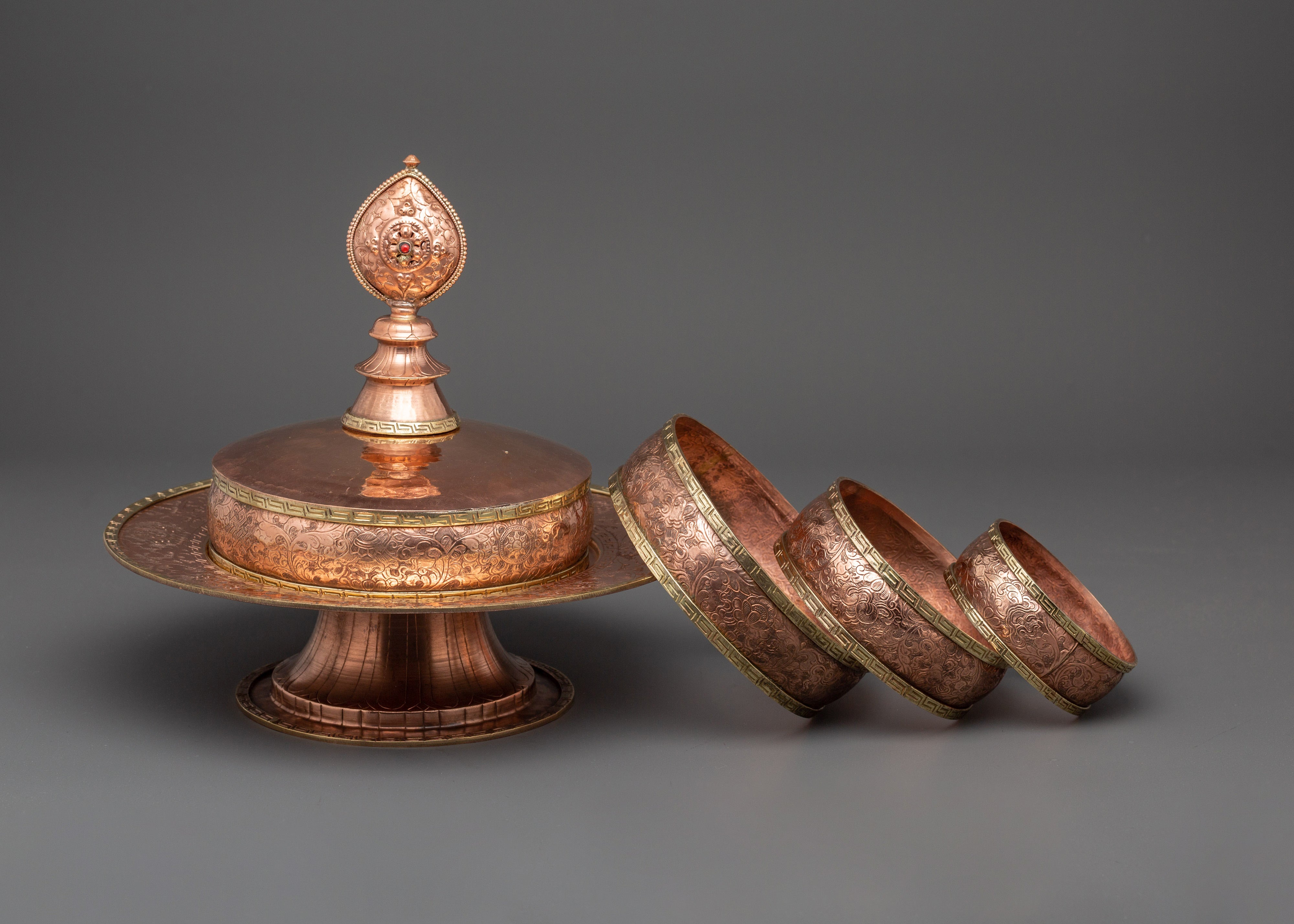 Copper Tibetan Mandala Offering Set | Tibetan Ritual Altar Item