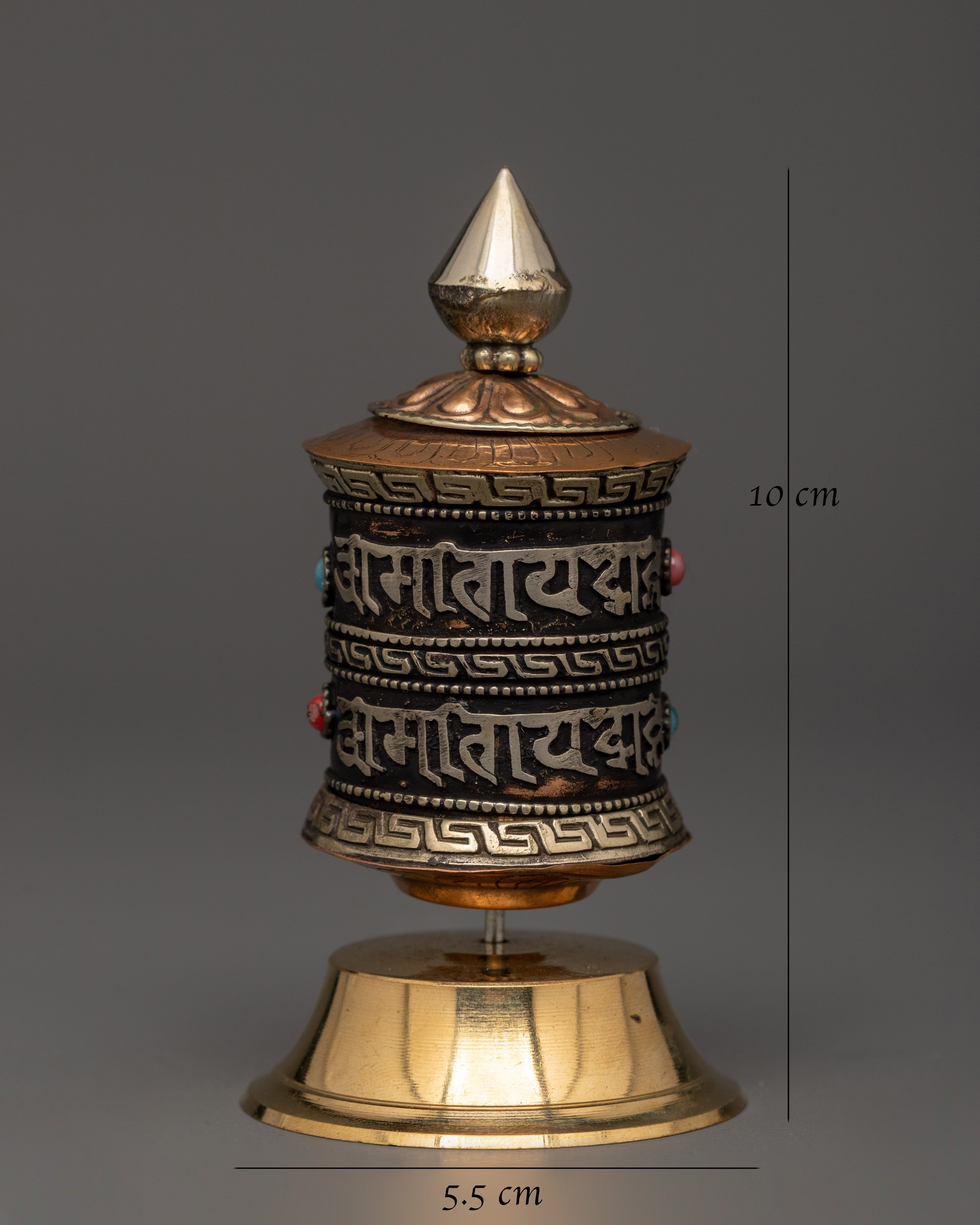 Tibetan Prayer Wheel with Coral | Buddhist Altar Decor for Meditation