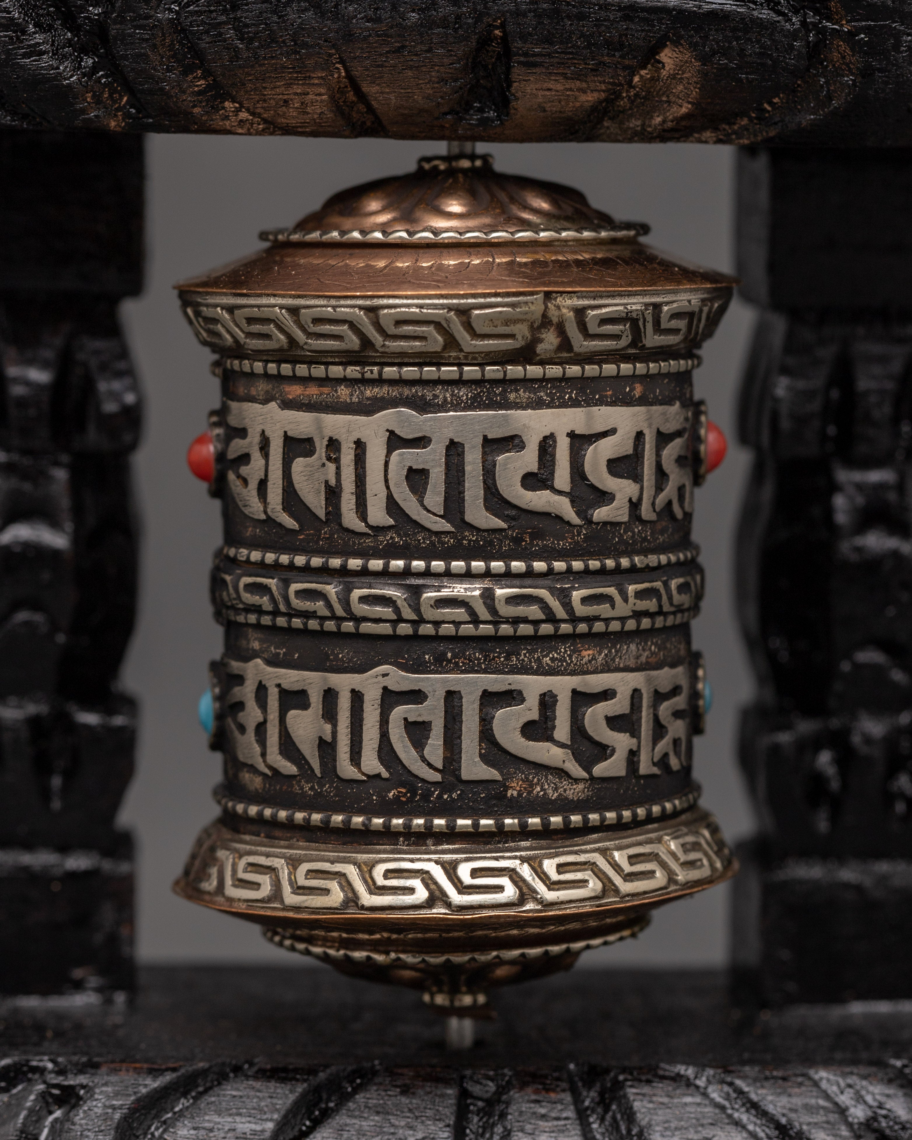 Mini Brass & Copper Tibetan Prayer Wheel | Altar Decor for Meditation