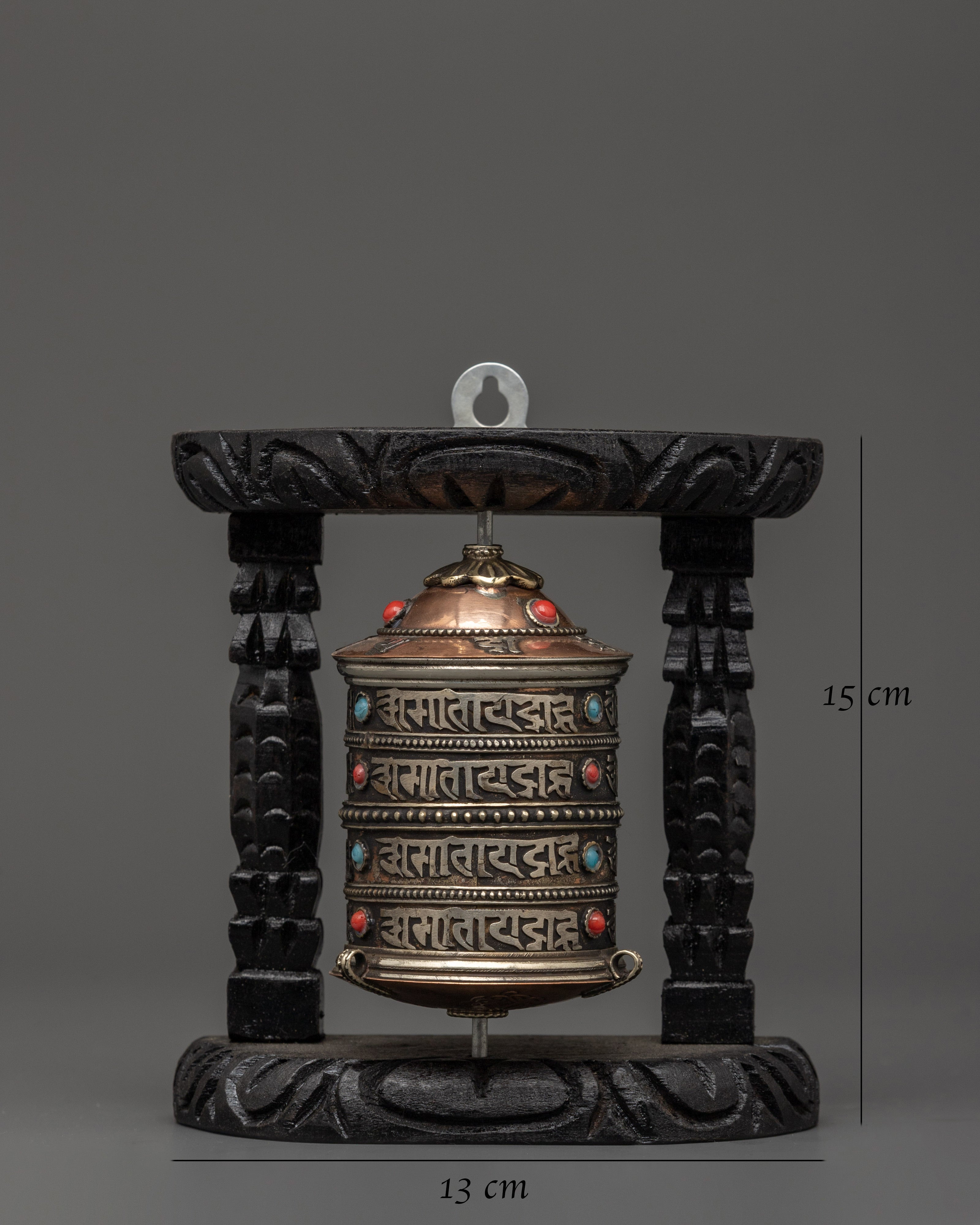 Prayer Wheel With Wooden Frame | Spiritual Tool with Sacred Mantras