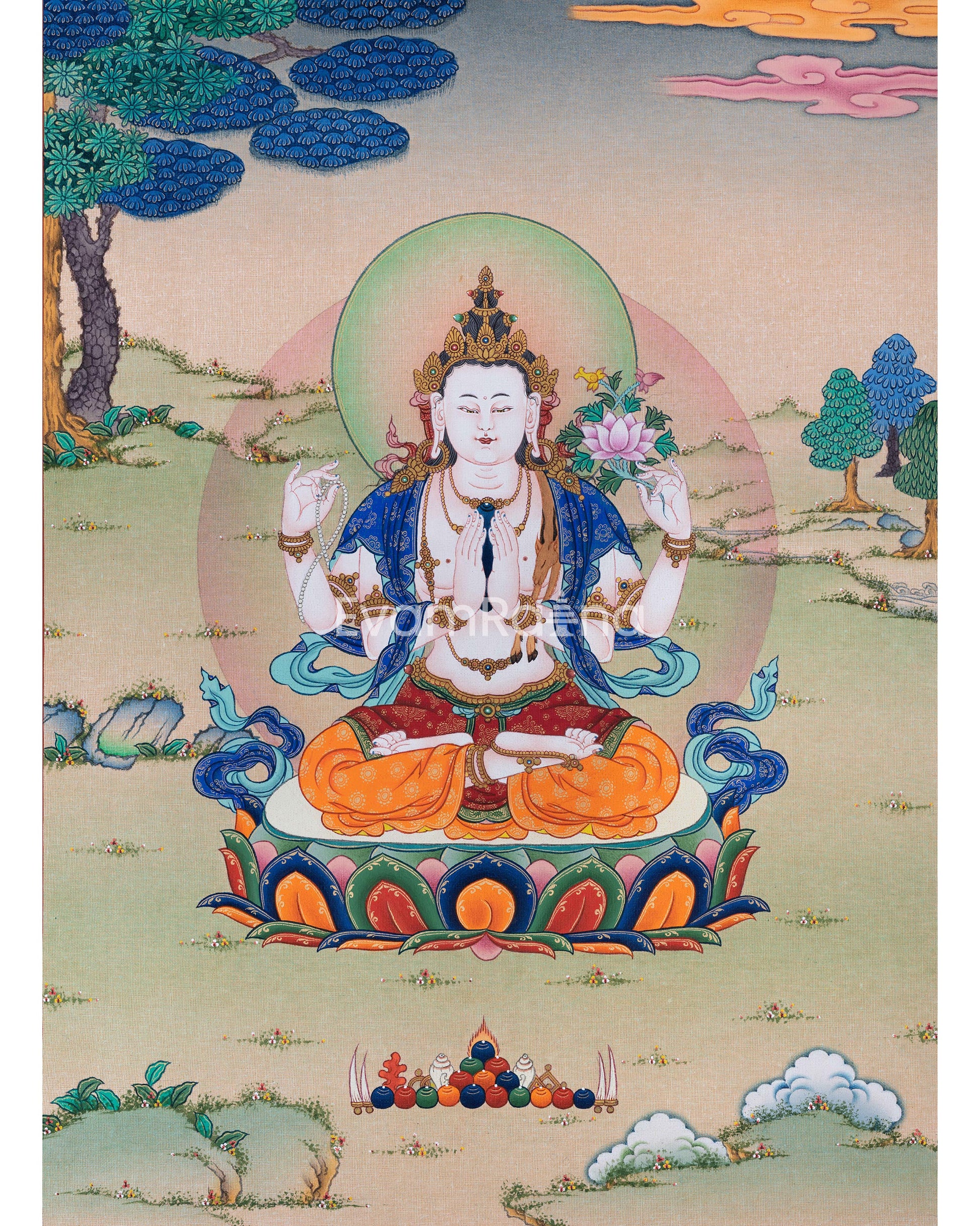 High-Quality Cotton Canvas Print For Chenrezig Meditation