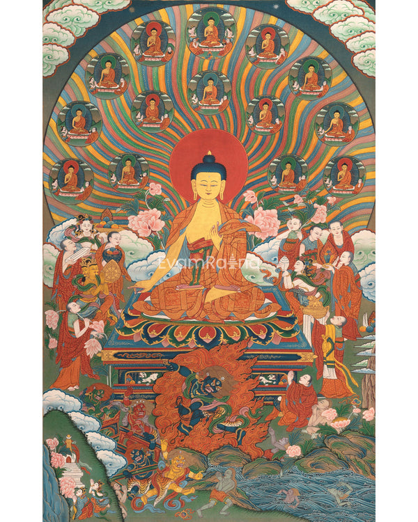 High Quality 12 Deeds Buddha Thangka Print for Enlightenment