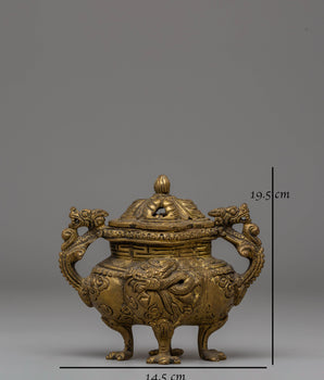 Handmade Dragon Motifs Incense Burner | Brass Ritual Decor