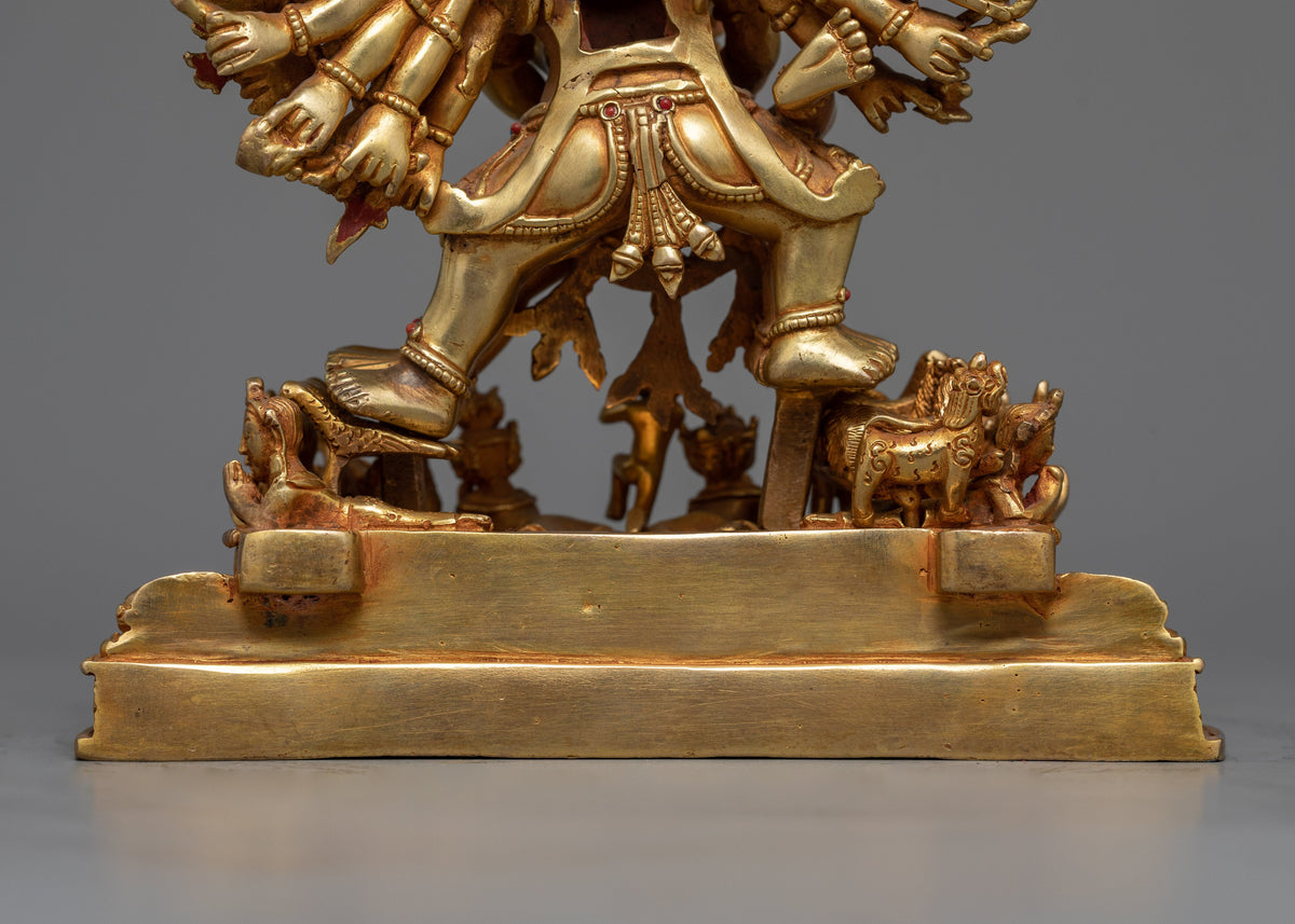 Intricate Yamantaka with Consort Figurine | Gold Gilded Copper Art from Nepal
