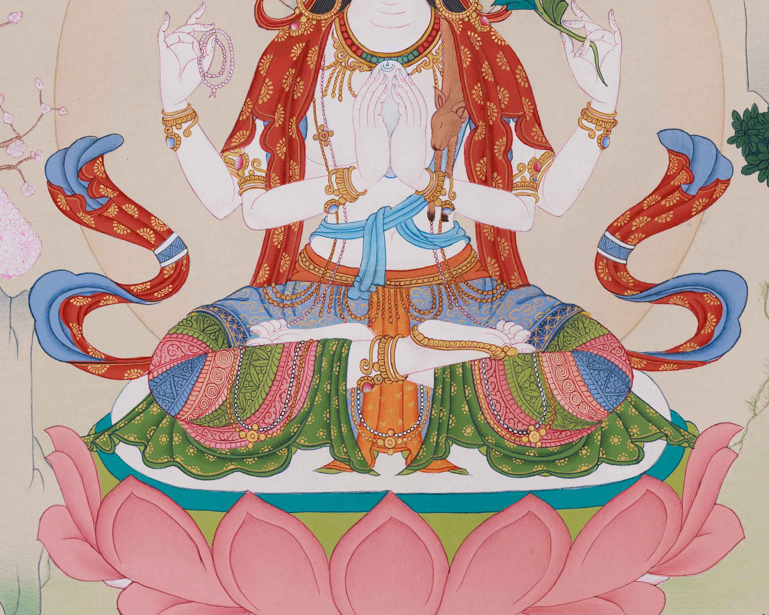Compassion Deity Chenrezig Thangka | Bodhisattva Artwork