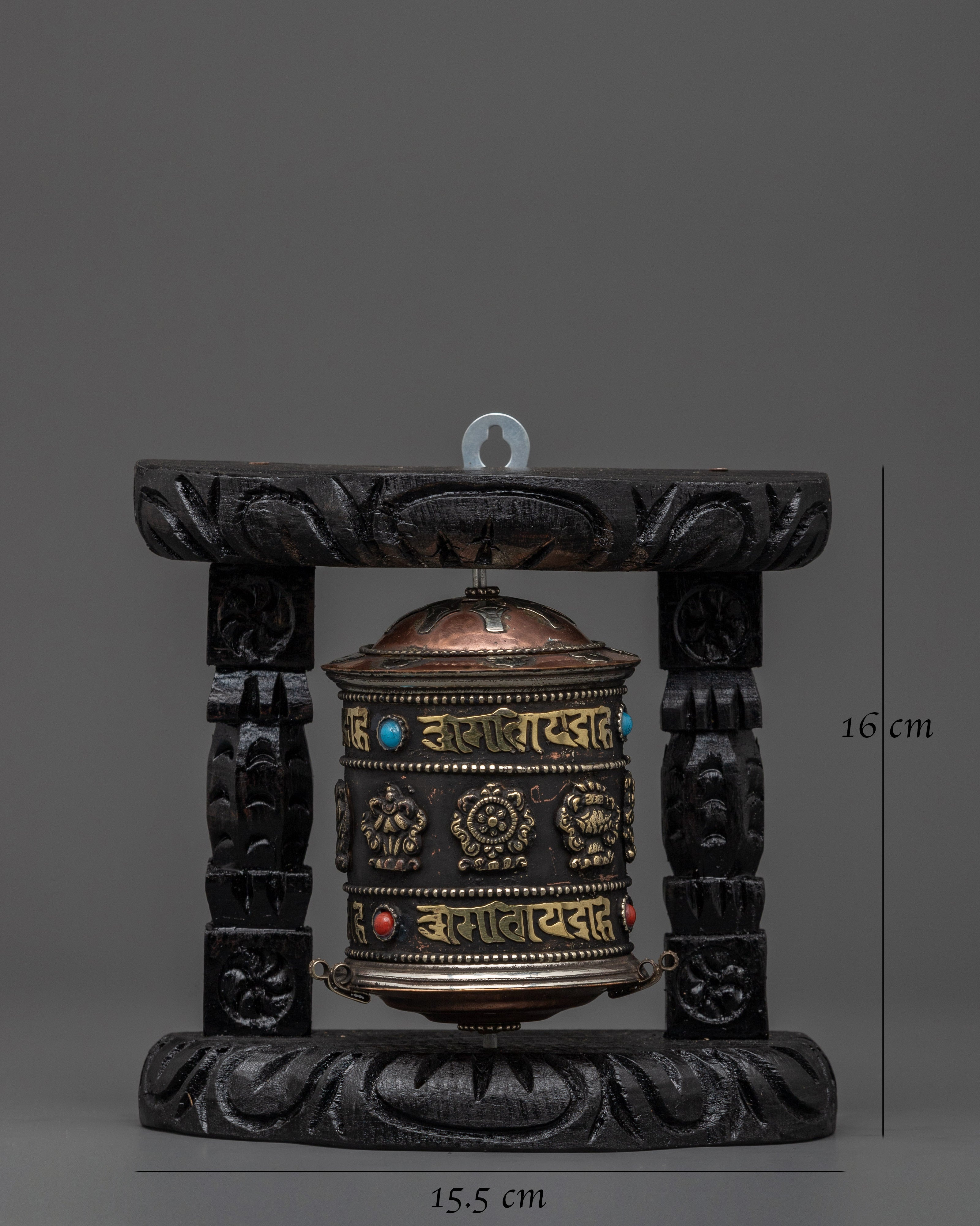 Prayer Wheel with Tibetan Auspicious Symbols | Tibetan Altar Decor for Mindfulness