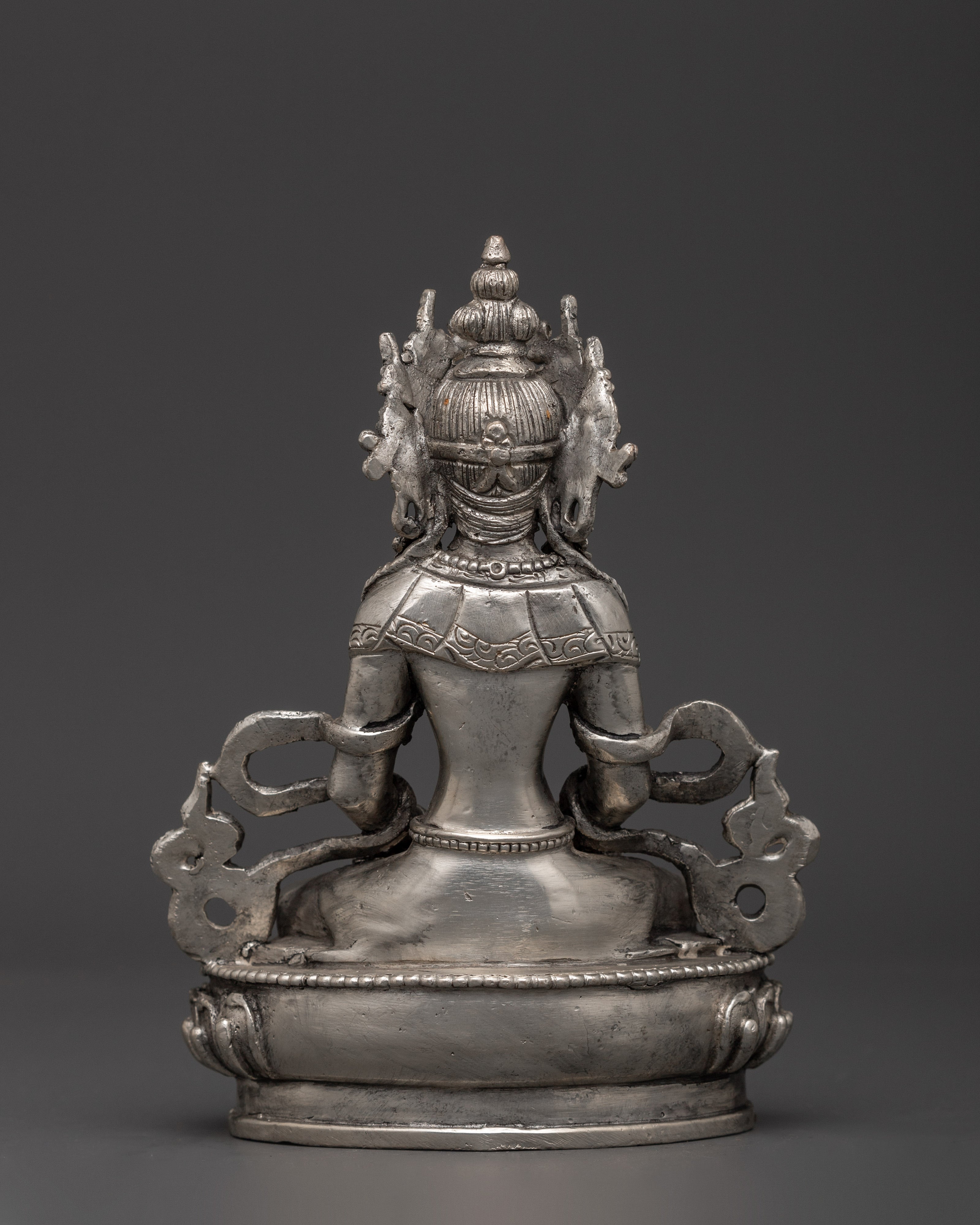 Amitayus Copper Body Silver Plated Statue | Buddhist Meditation Decor