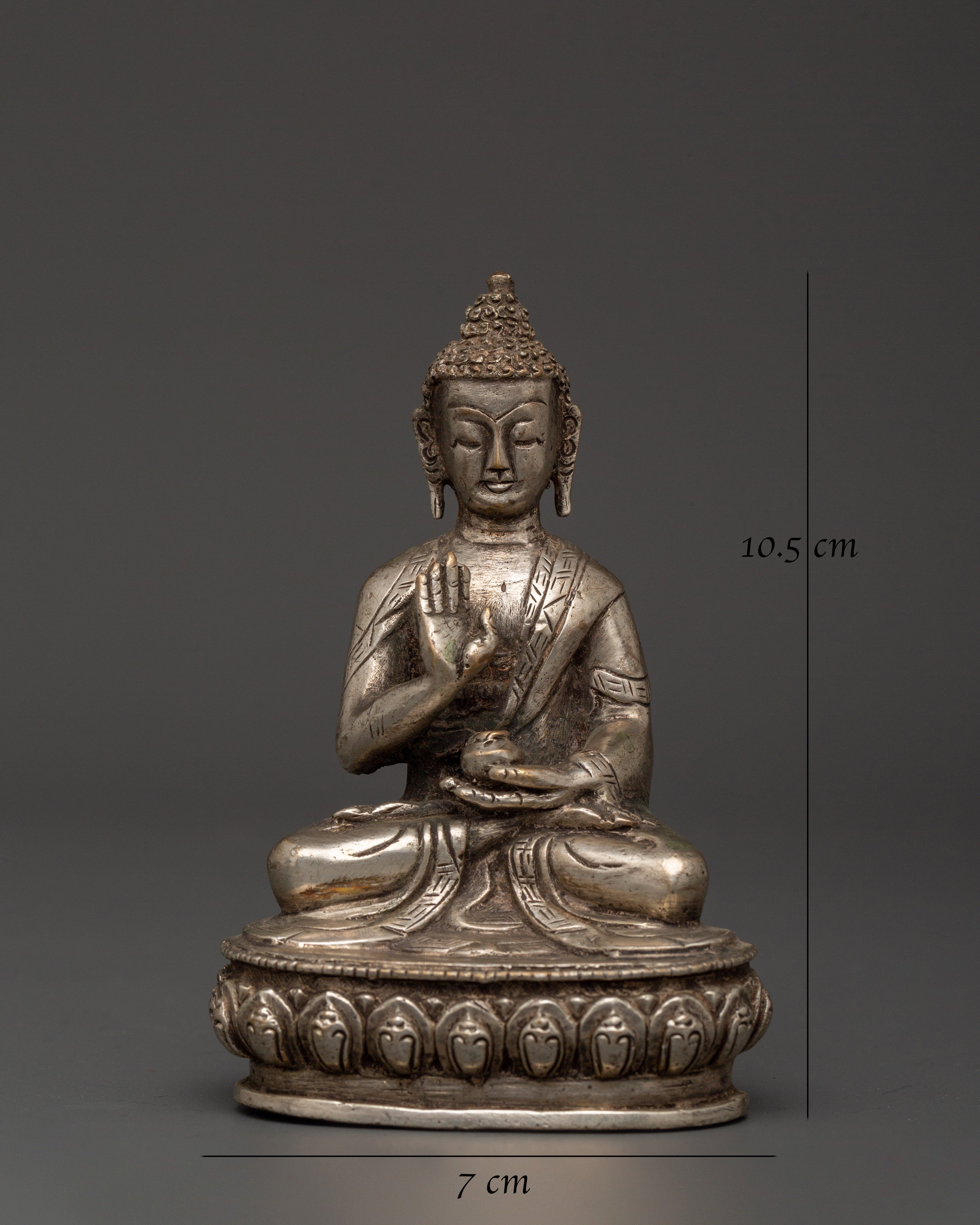 Handmade Amoghasiddhi Buddha Statue | Silver-Plated Copper Body