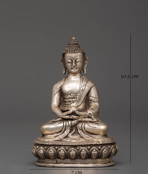 Tibetan Enlightenment Deity Amitabha Buddha Statue | Silver-Plated Copper Sculpture