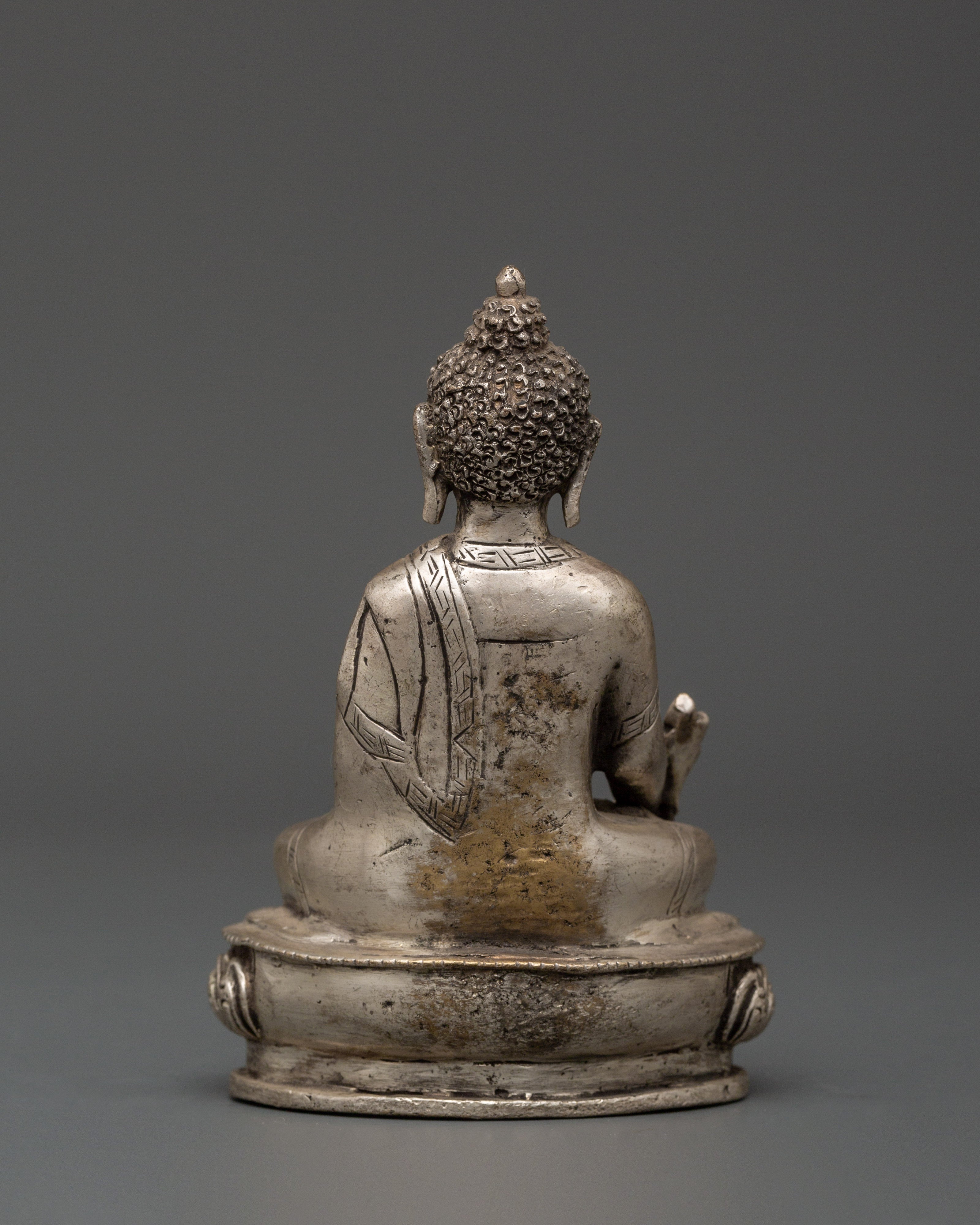 Tibetan Medicine Buddha Statue from Nepal | Handcrafted Silver-Plated Copper