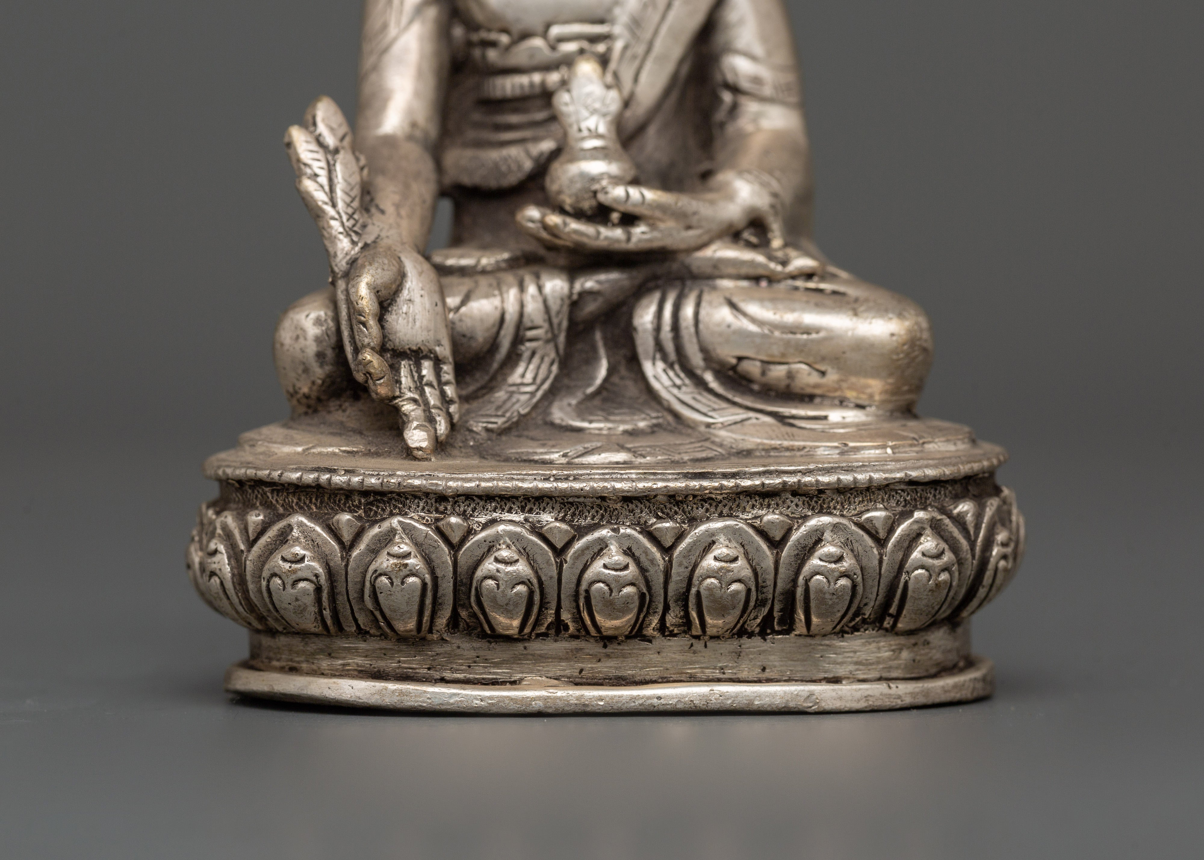 Tibetan Medicine Buddha Statue from Nepal | Handcrafted Silver-Plated Copper