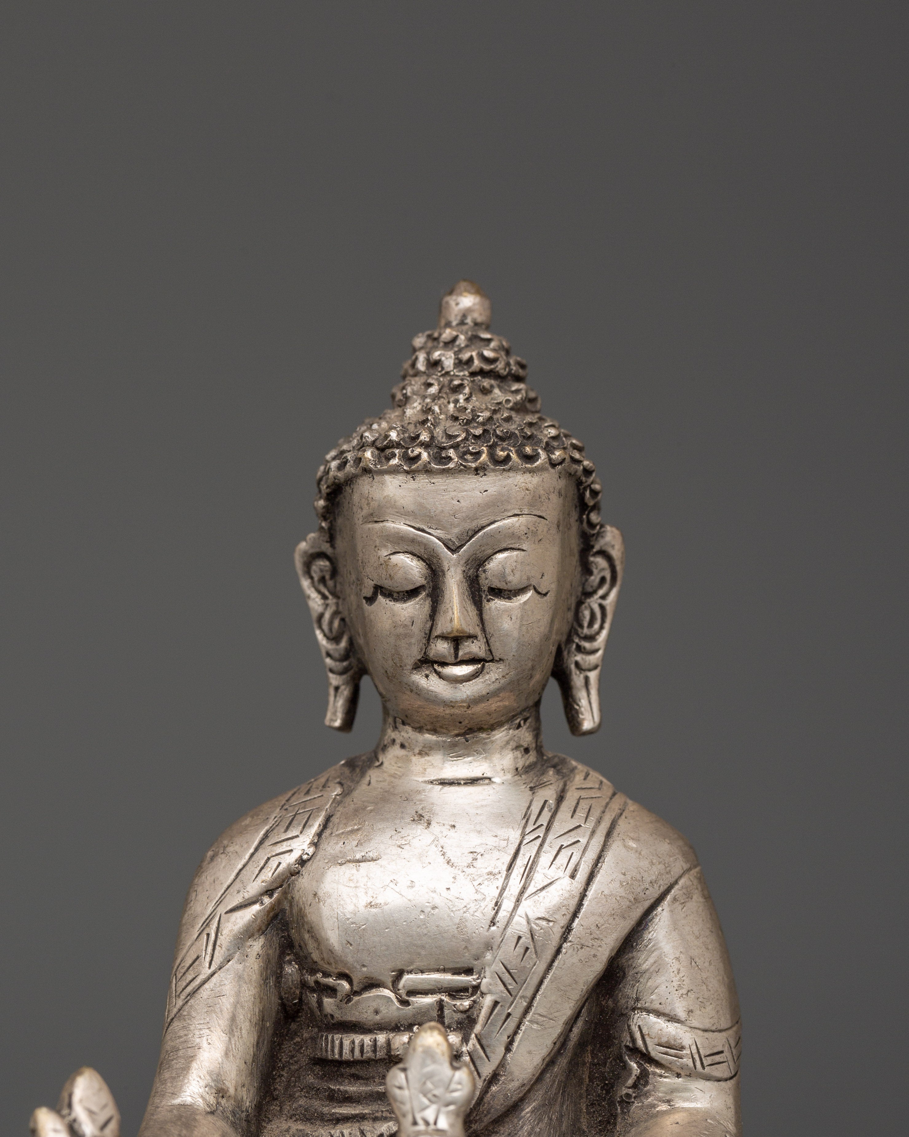 Tibetan Medicine Buddha Statue from Nepal | Handcrafted Silver-Plated Copper