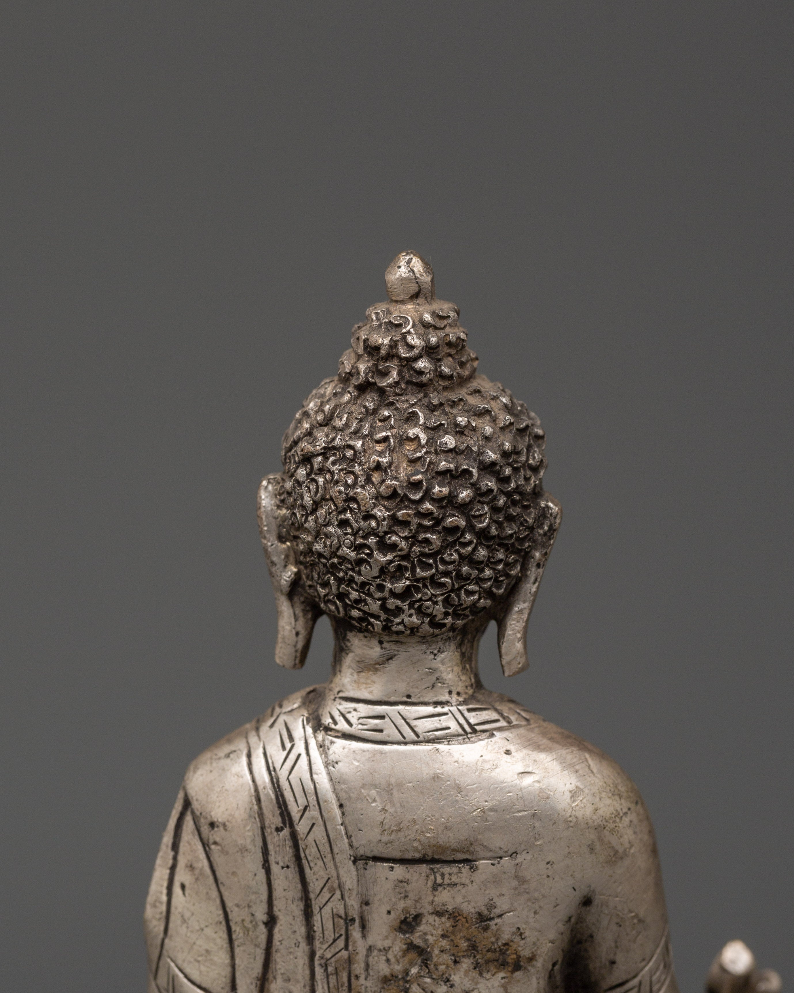 Tibetan Medicine Buddha Statue from Nepal | Handcrafted Silver-Plated Copper