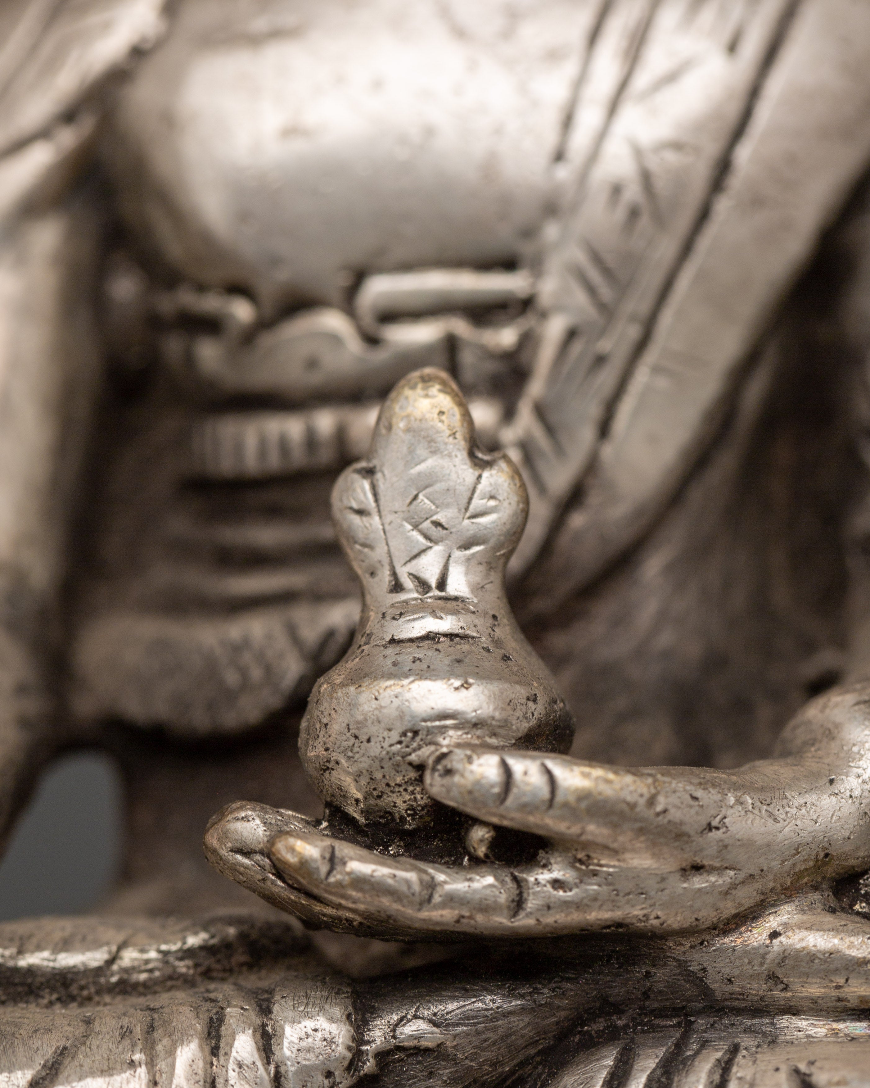 Tibetan Medicine Buddha Statue from Nepal | Handcrafted Silver-Plated Copper