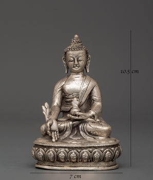 Tibetan Medicine Buddha Statue from Nepal | Handcrafted Silver-Plated Copper