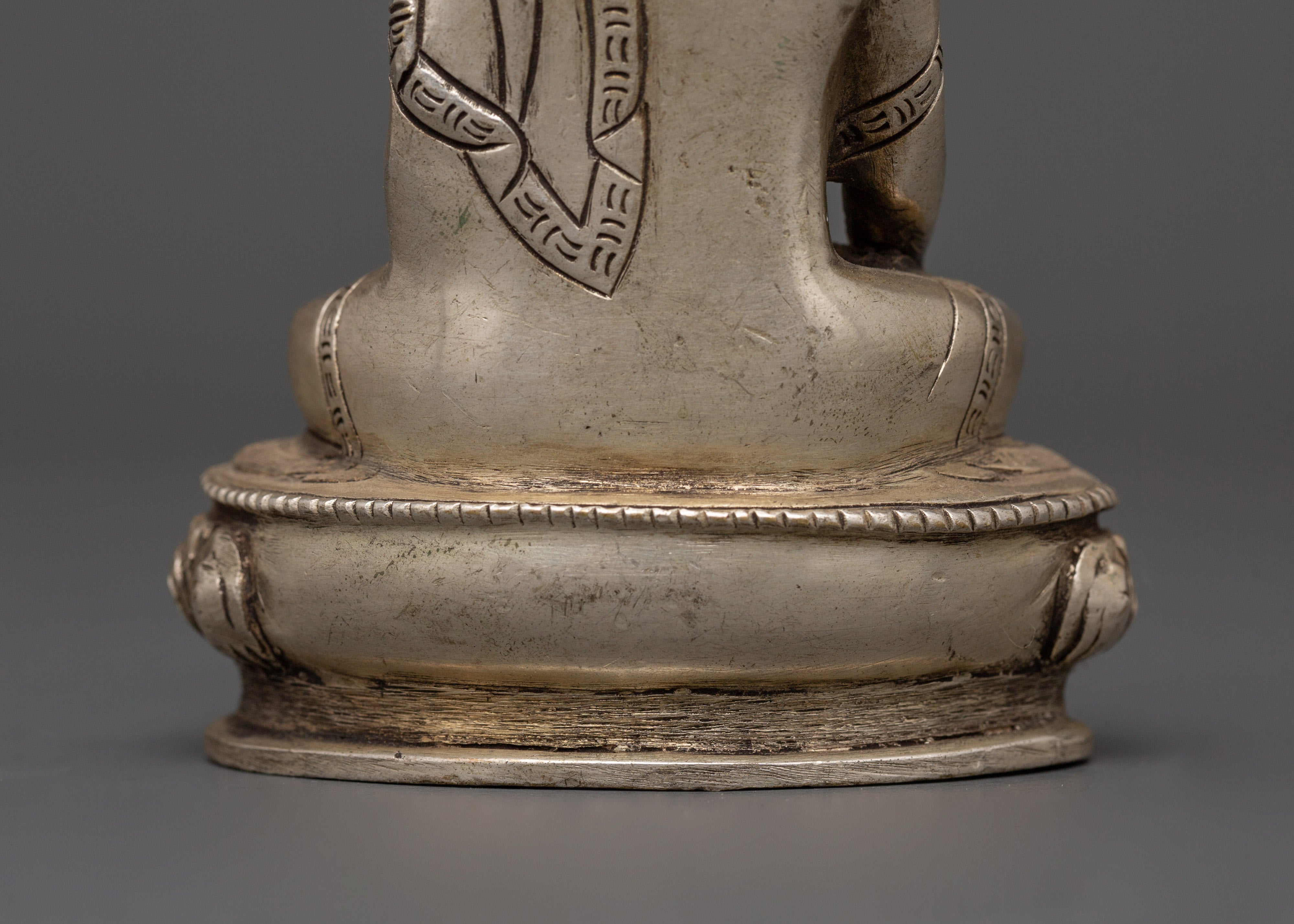 Tibetan Deity of Enlightenment Shakyamuni Buddha Statue | Silver-Plated Copper Body