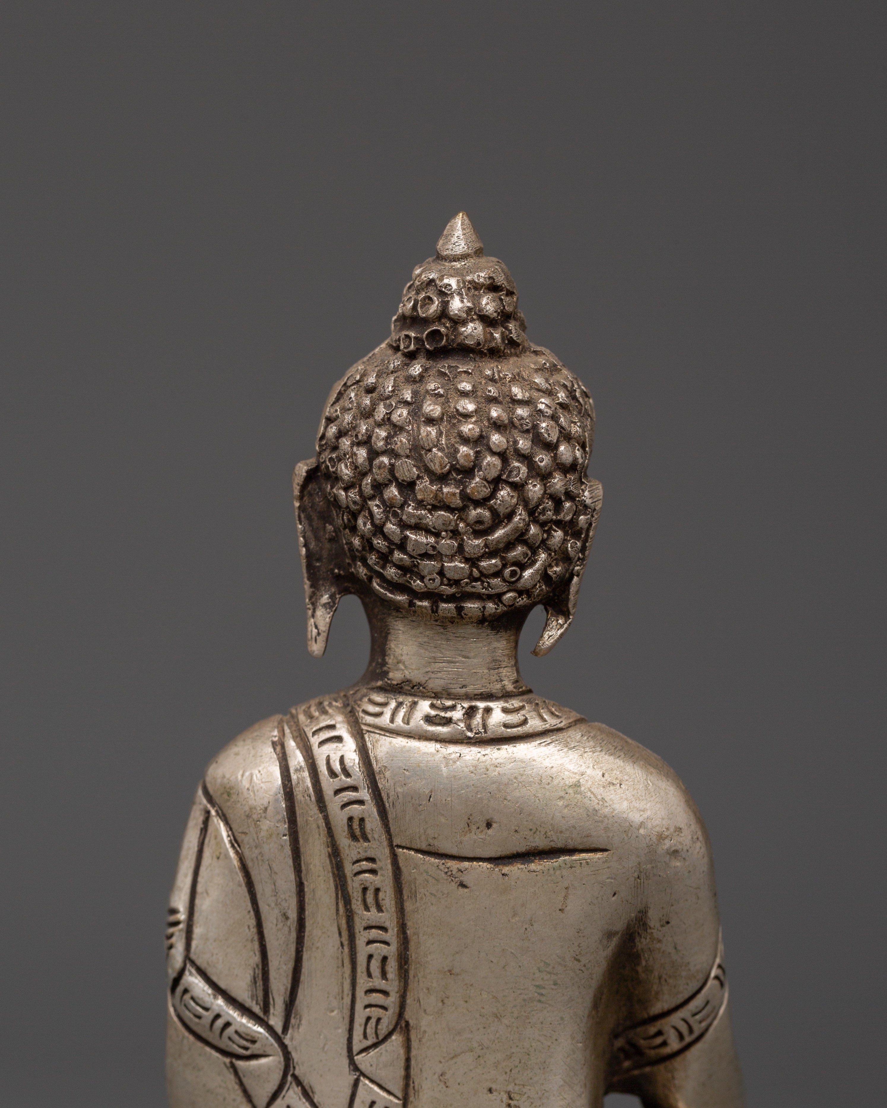 Tibetan Deity of Enlightenment Shakyamuni Buddha Statue | Silver-Plated Copper Body