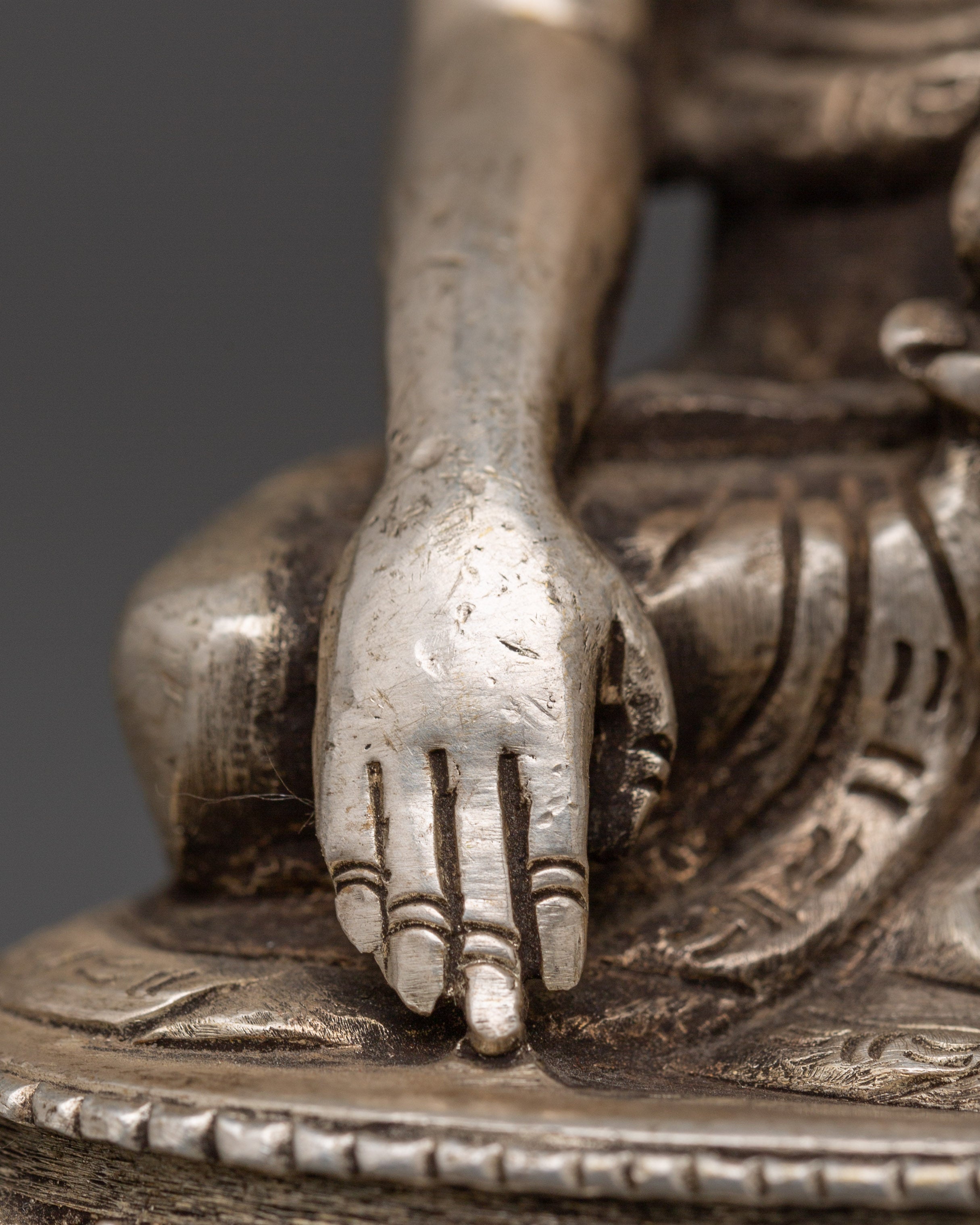Tibetan Deity of Enlightenment Shakyamuni Buddha Statue | Silver-Plated Copper Body