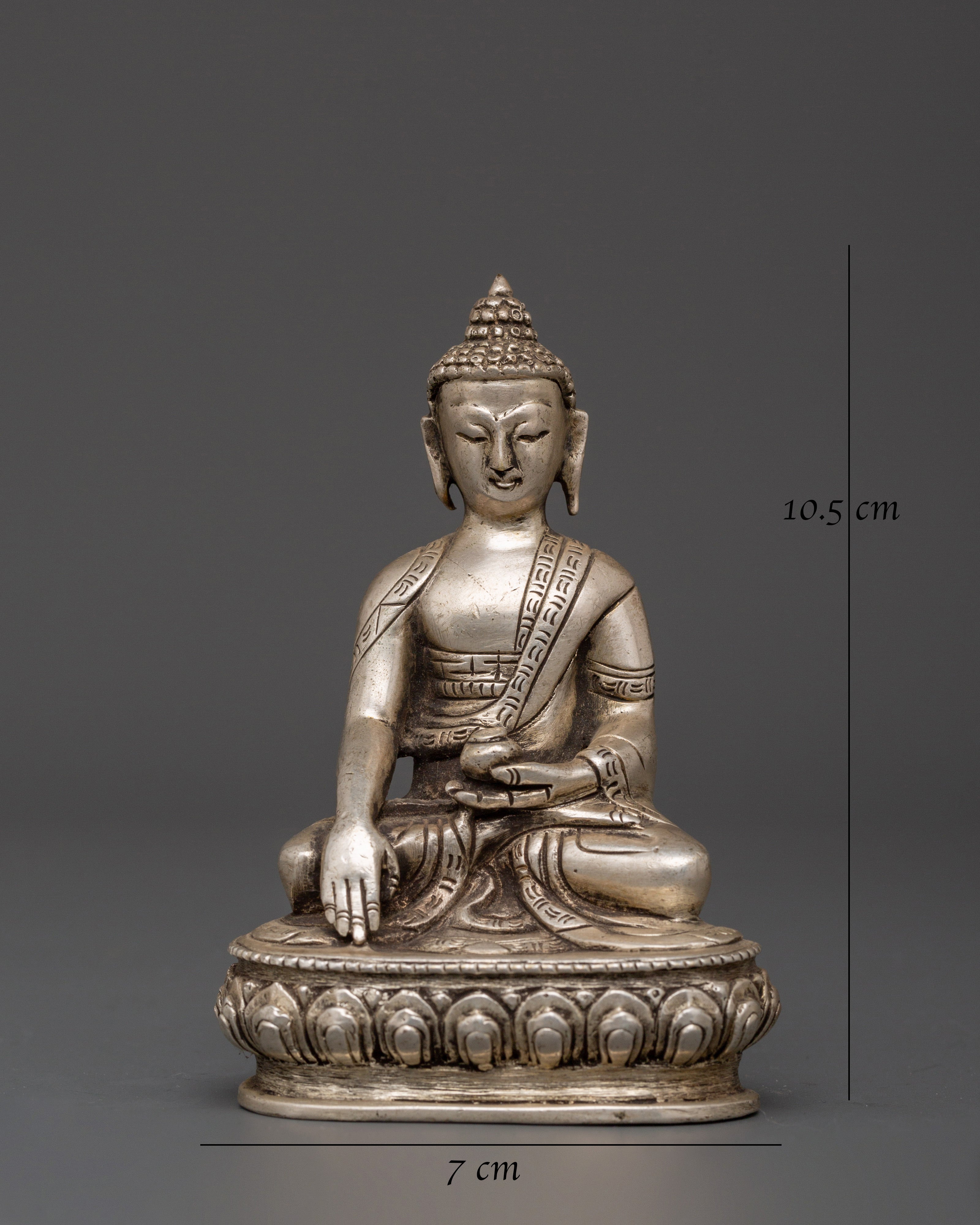 Tibetan Deity of Enlightenment Shakyamuni Buddha Statue | Silver-Plated Copper Body