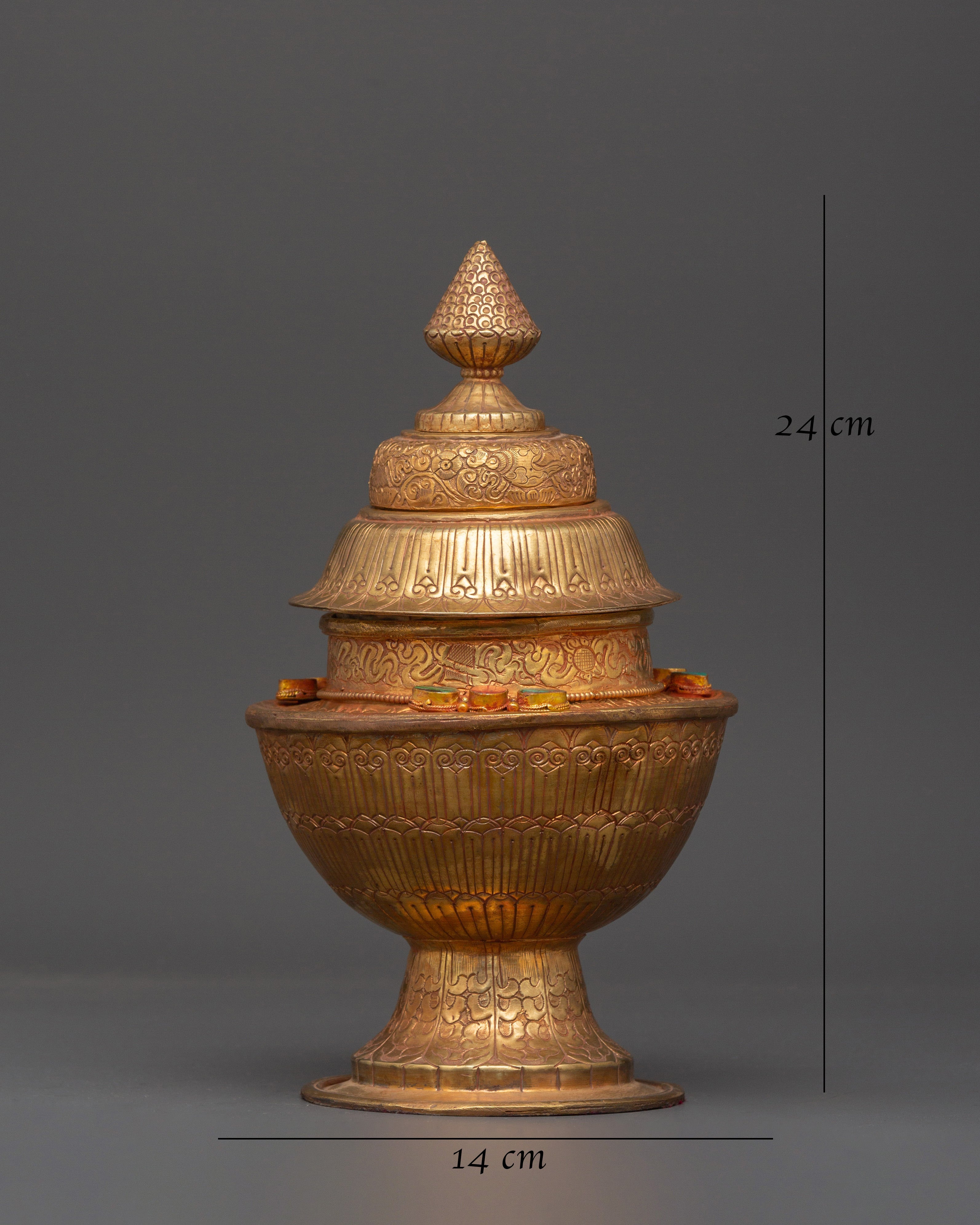 Copper Rice Pot for Ritual Offering | Gold Plated Sacred Buddhist Vessel