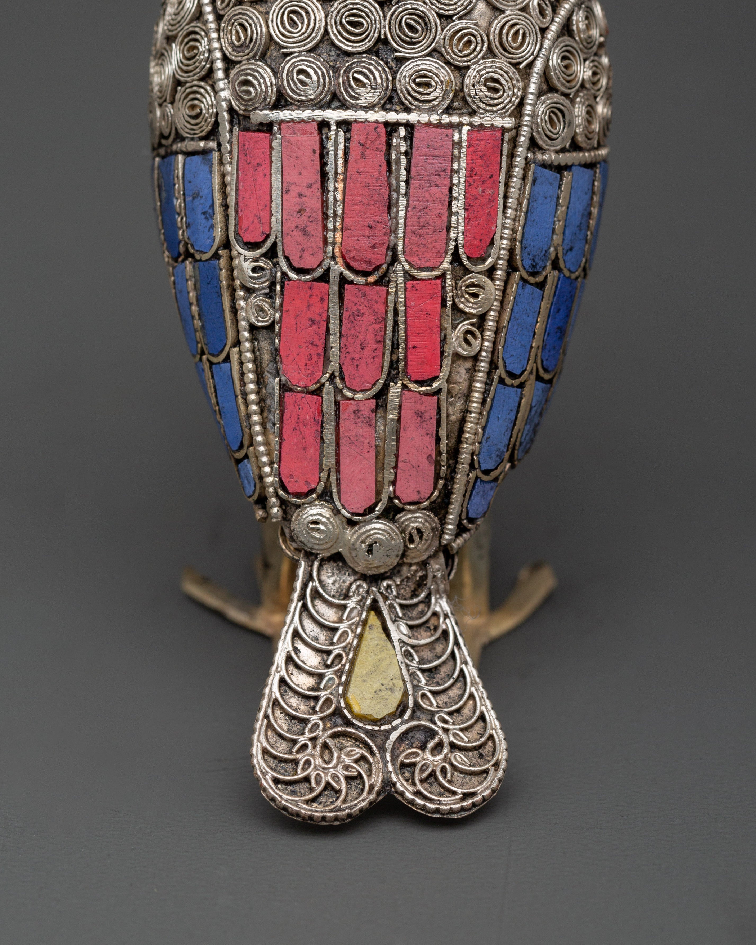 Handmade White Metal Owl Set | With Coral & Turquoise Stones