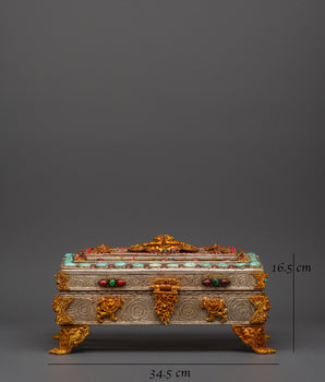 Buddhist Ritual Treasure Box | Silver & Gold Plated Sacred Altar Box