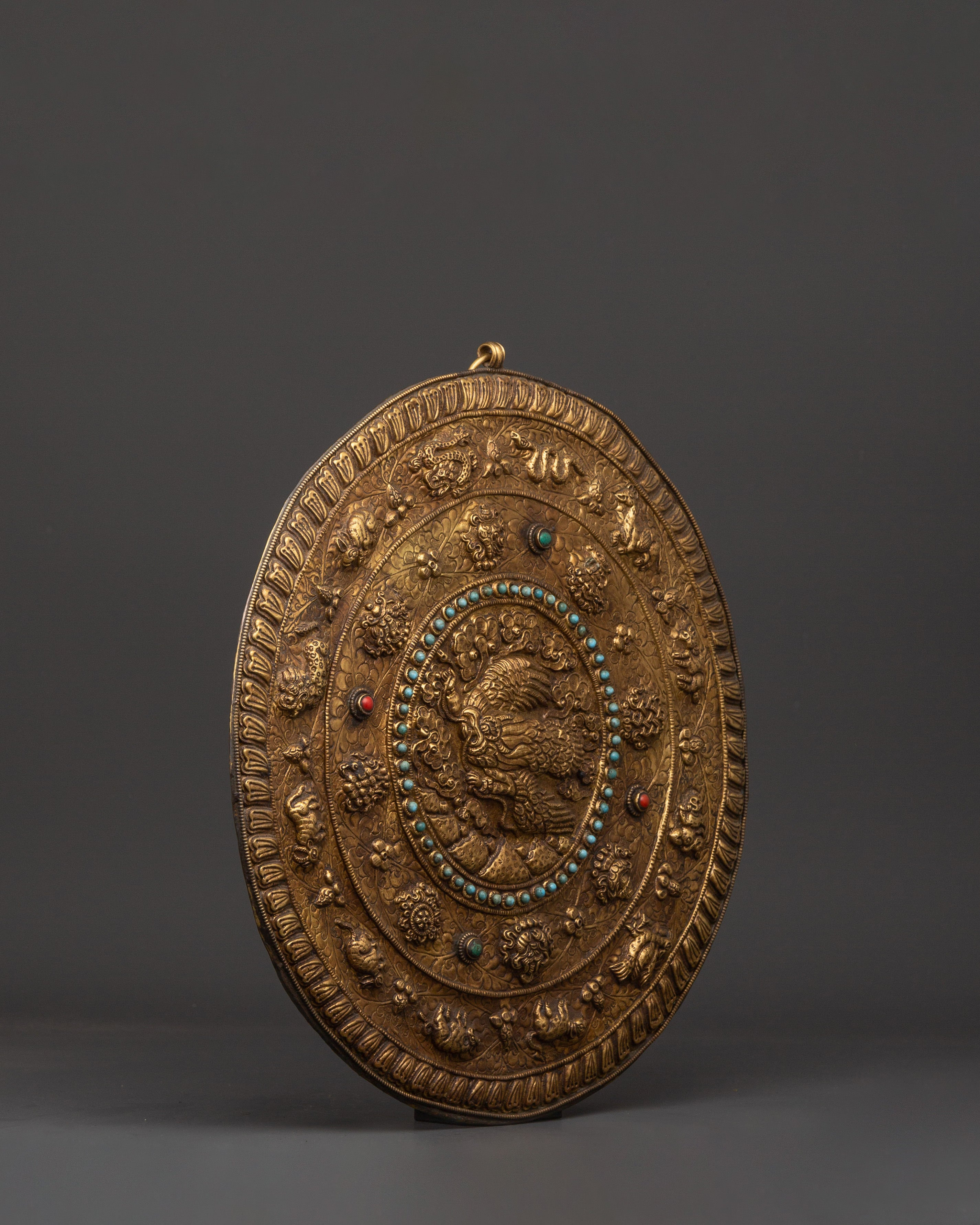 Traditional Tibetan Wall Hanging | Brass Sacred Artwork with Tibetan Symbols