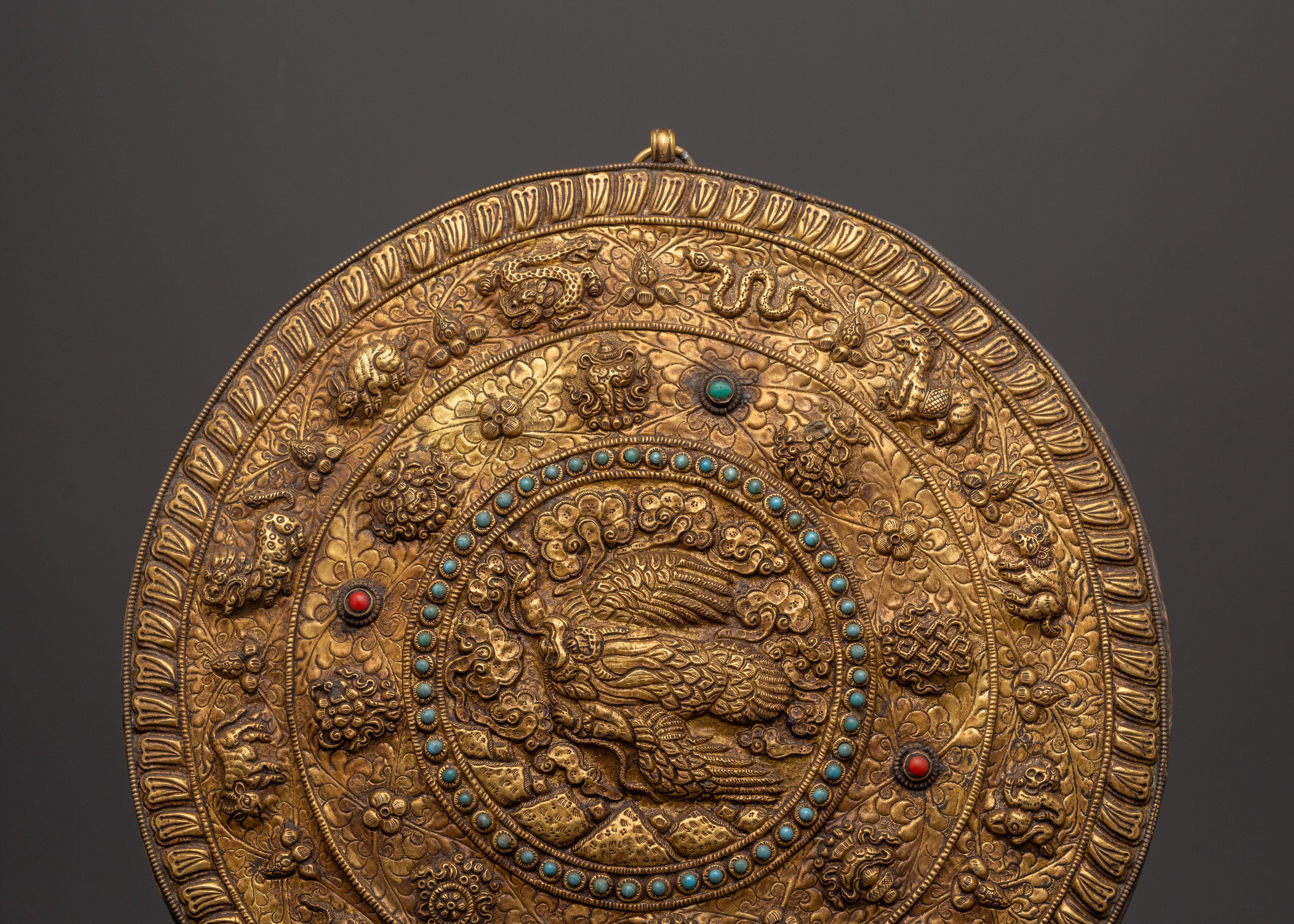 Traditional Tibetan Wall Hanging | Brass Sacred Artwork with Tibetan Symbols