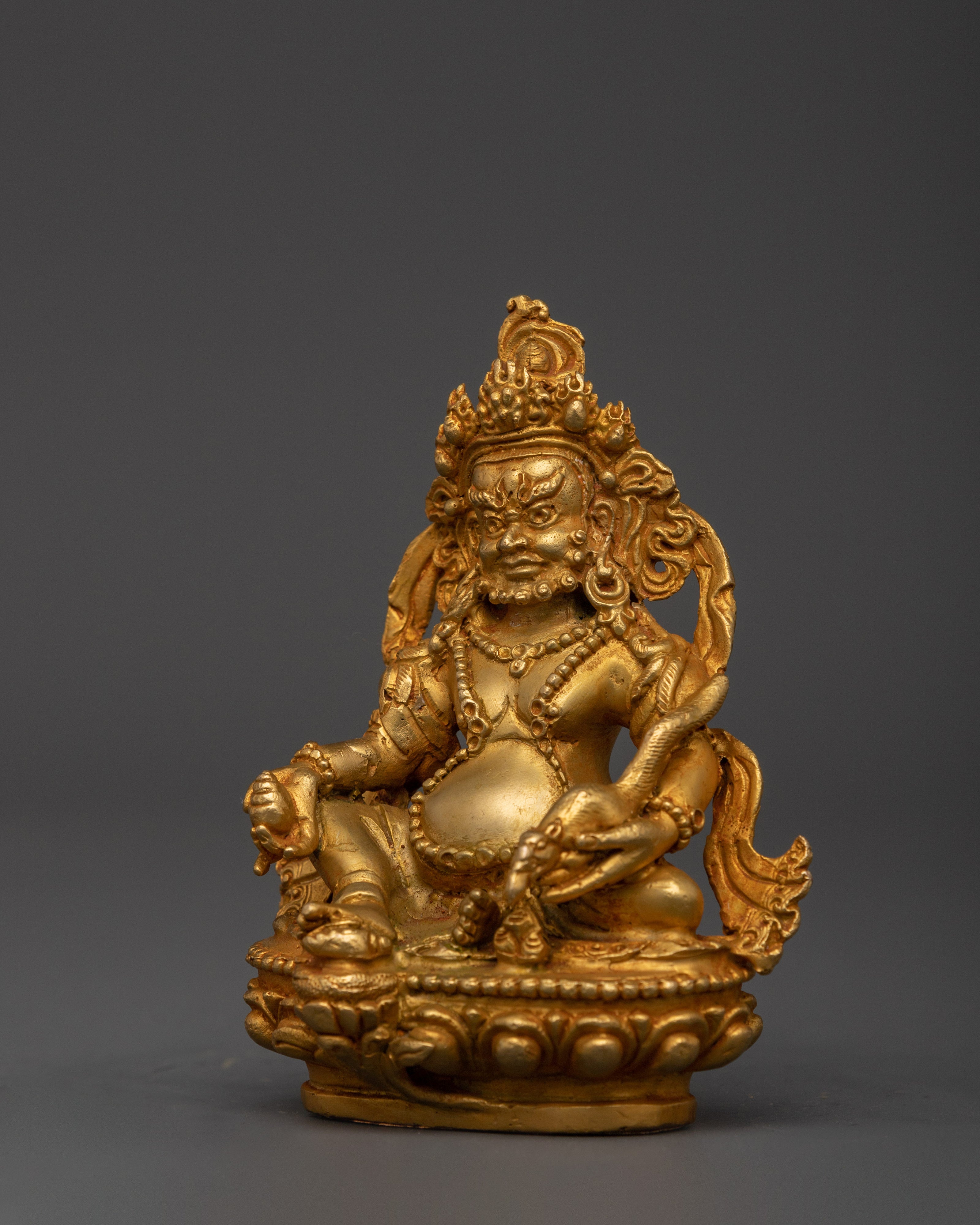 Gold Plated Dzambala Statue for Wealth & Prosperity | Tibetan God of Abundance