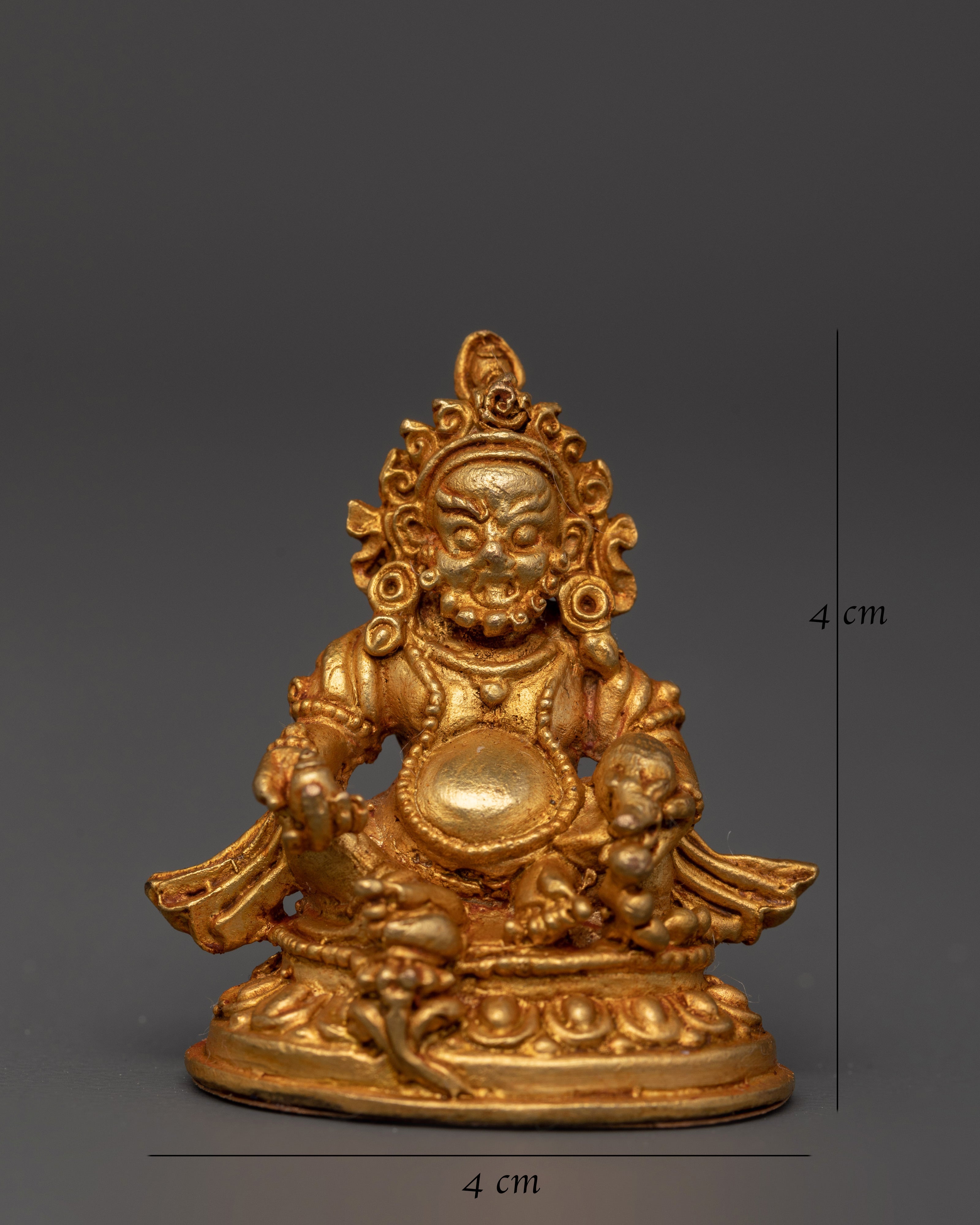 Mini Dzambhala Statue in Gold-Plated Copper | Tibetan Wealth Deity