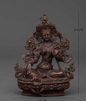 Oxidized Copper Green Tara Buddhist Deity Statue | Symbol of Compassion & Protection