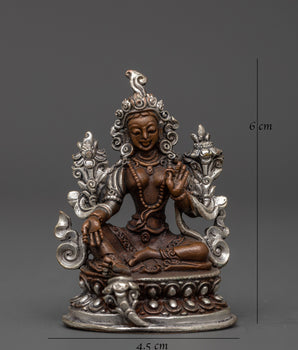 Green Tara Buddhist Goddess of Compassion | Oxidized Copper & Silver Plated Statue