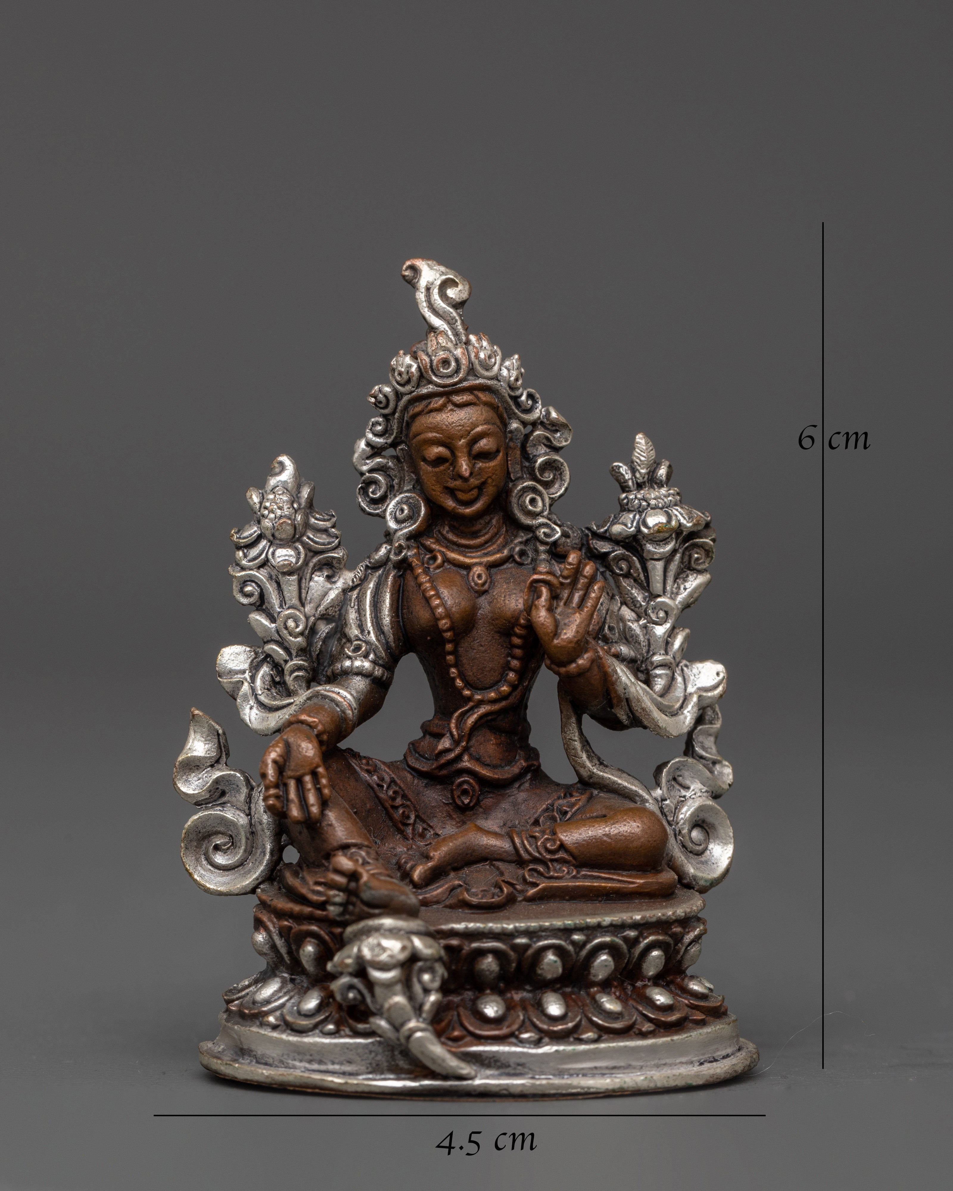 Green Tara Buddhist Goddess of Compassion | Oxidized Copper & Silver Plated Statue