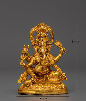 Four Armed Ganesh Statue | Gold Hindu Elephant Deity Sculpture
