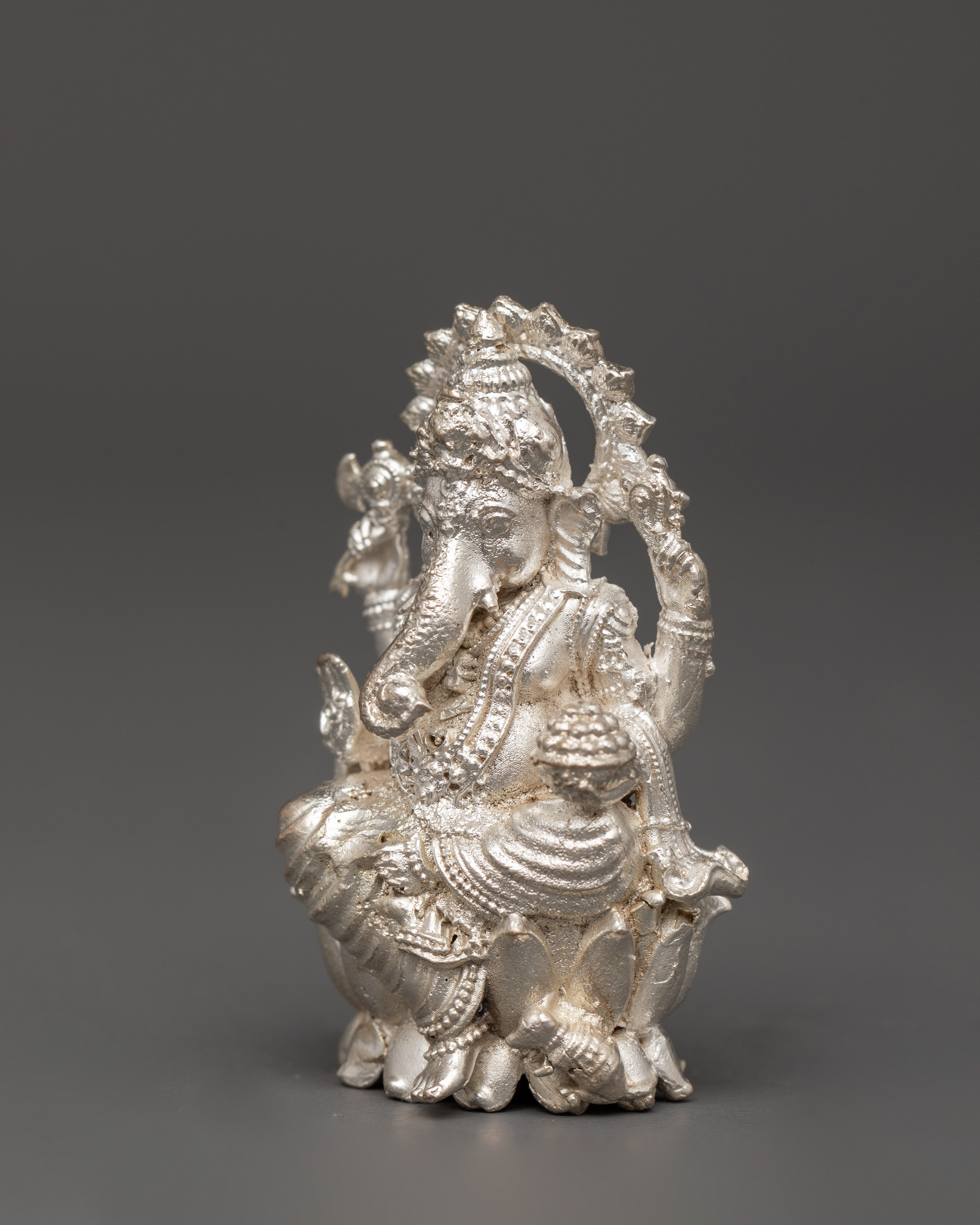 Sacred Silver Figurine of Hindu Deity Ganesha | Elephant God Spiritual Art