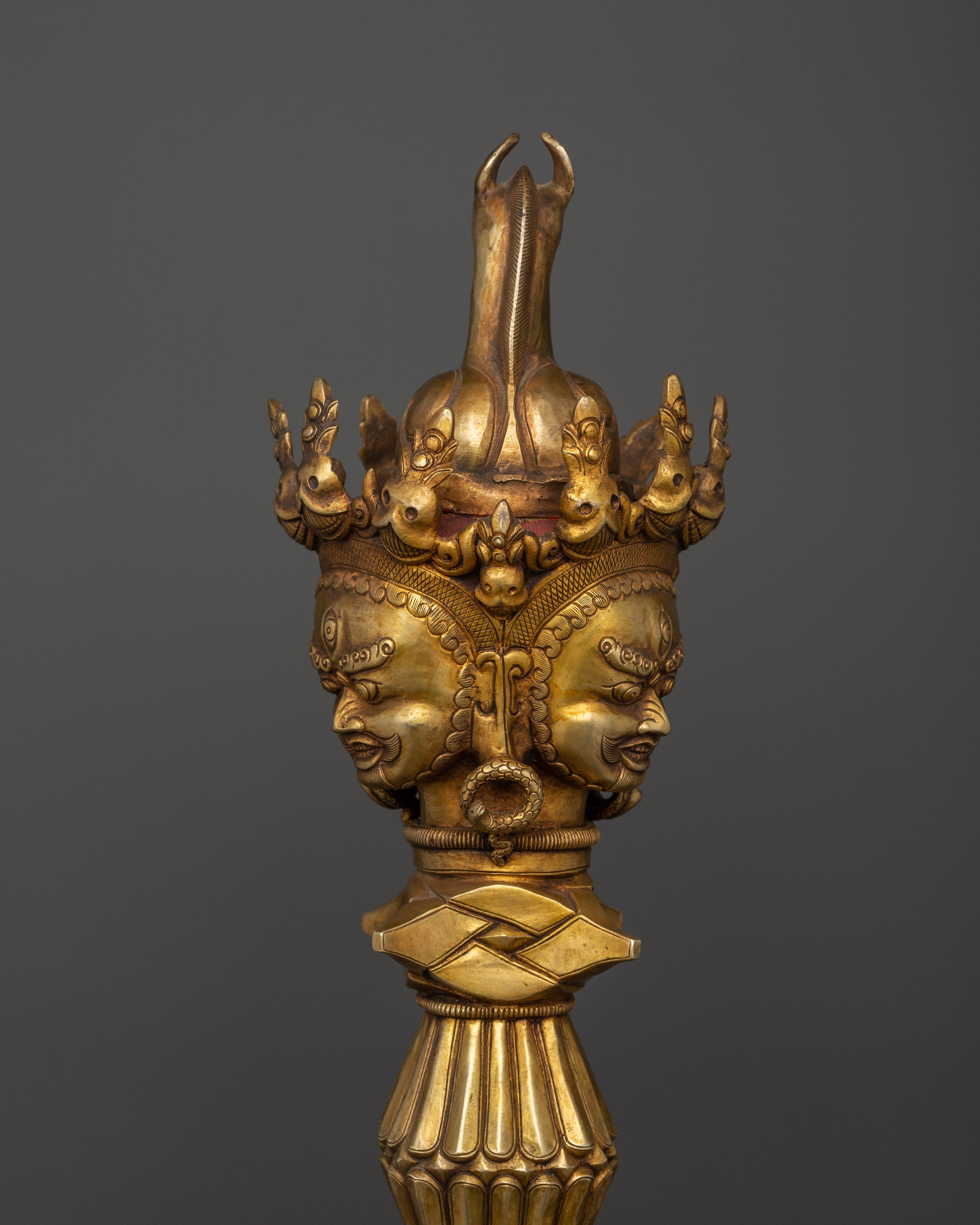 Three-Faced Phurba Dagger | Tibetan Gold Plated Phurba for Rituals